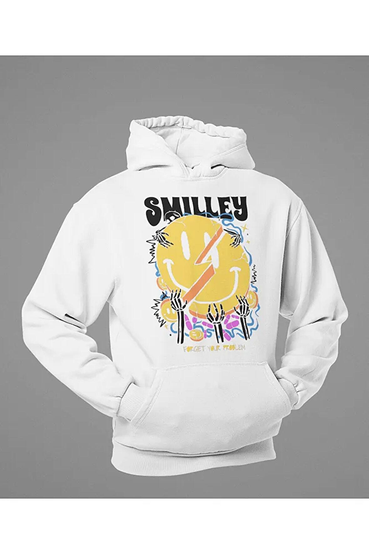 Smilley Forget Your Problem Baskılı Unisex Oversize Hoodie