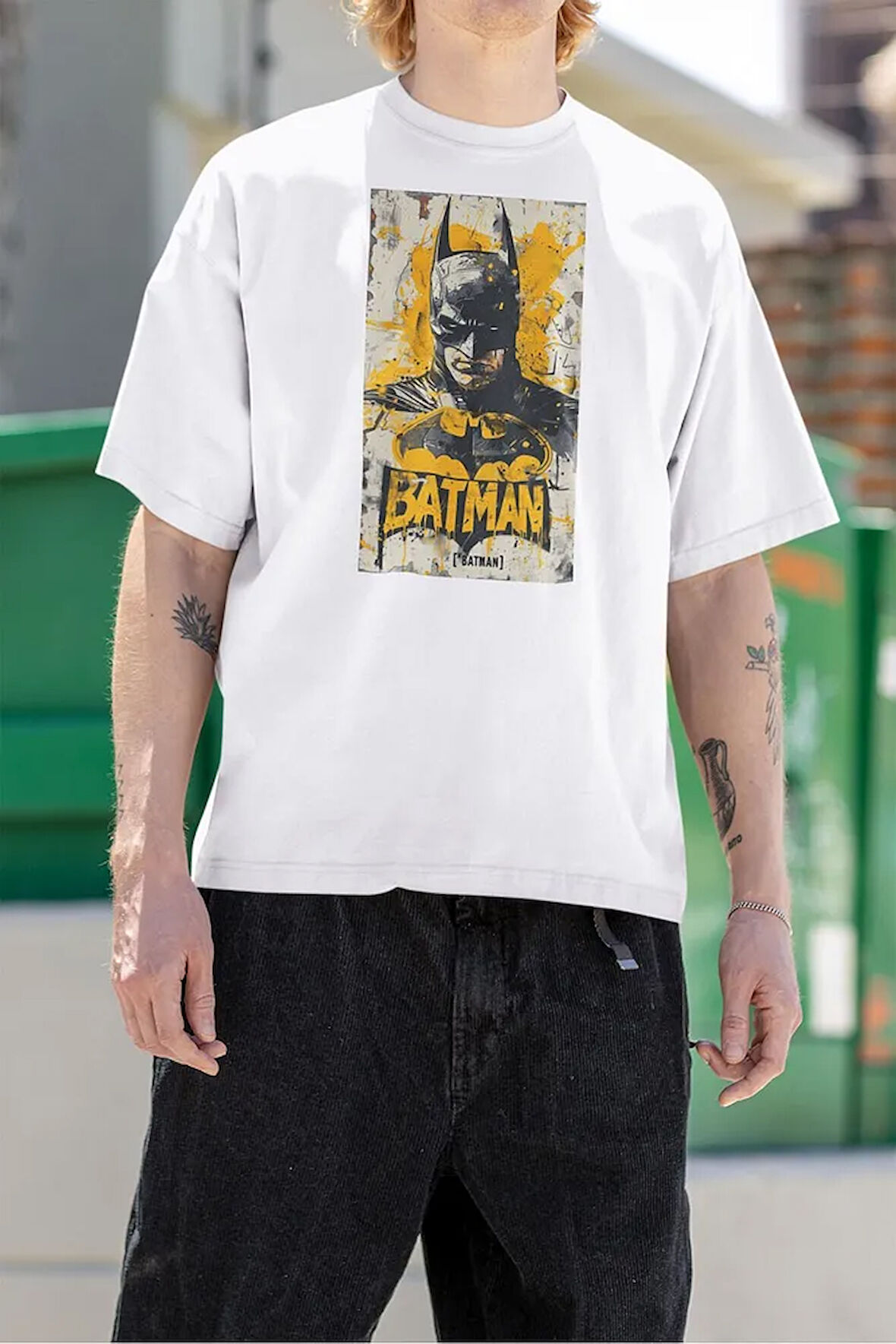 Tasarım Batman Baskılı Unisex Oversize Film Tişört