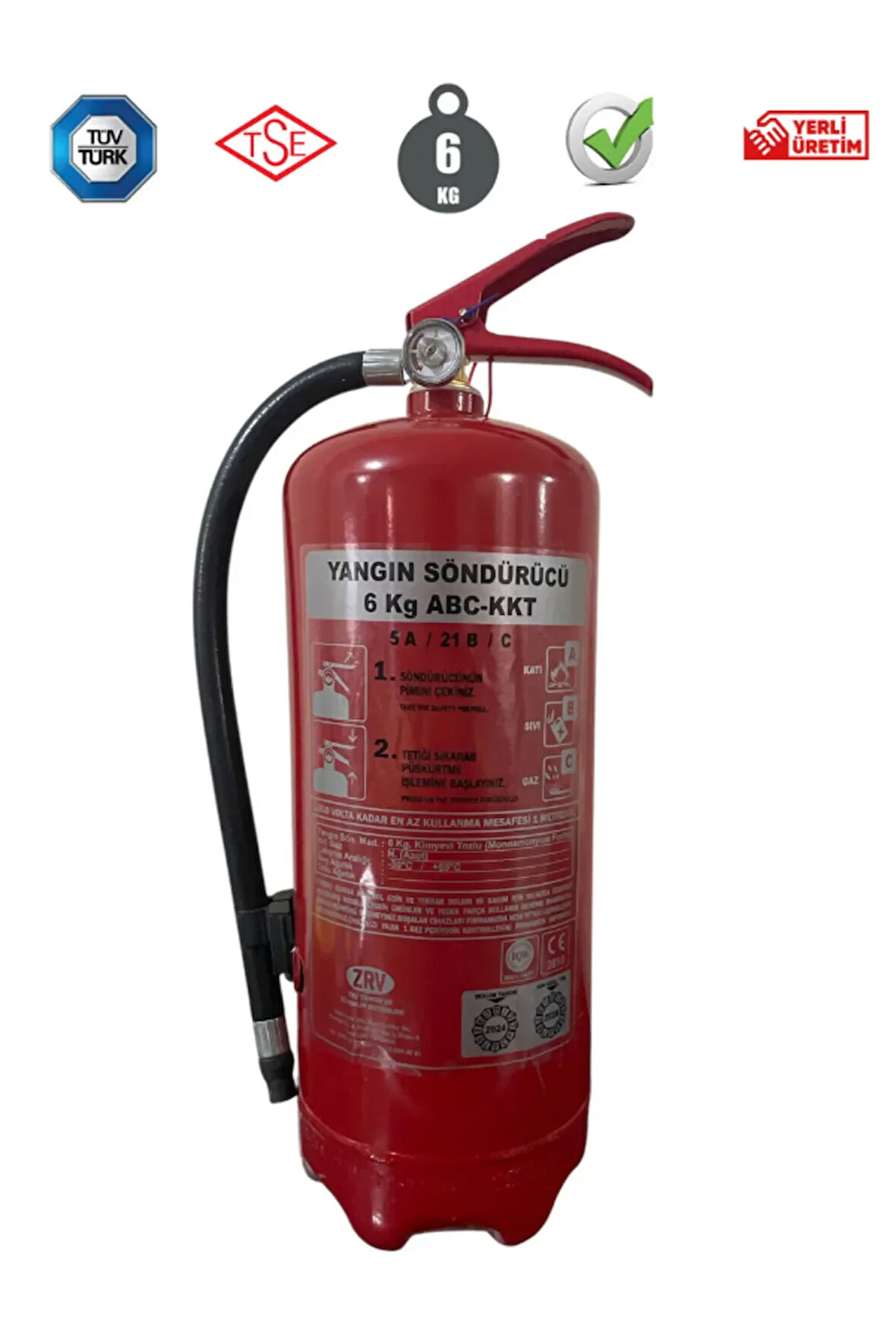 Zirve 6kg Ruhsata Uygun KKT Tozlu Yangın Söndürme Tüpü