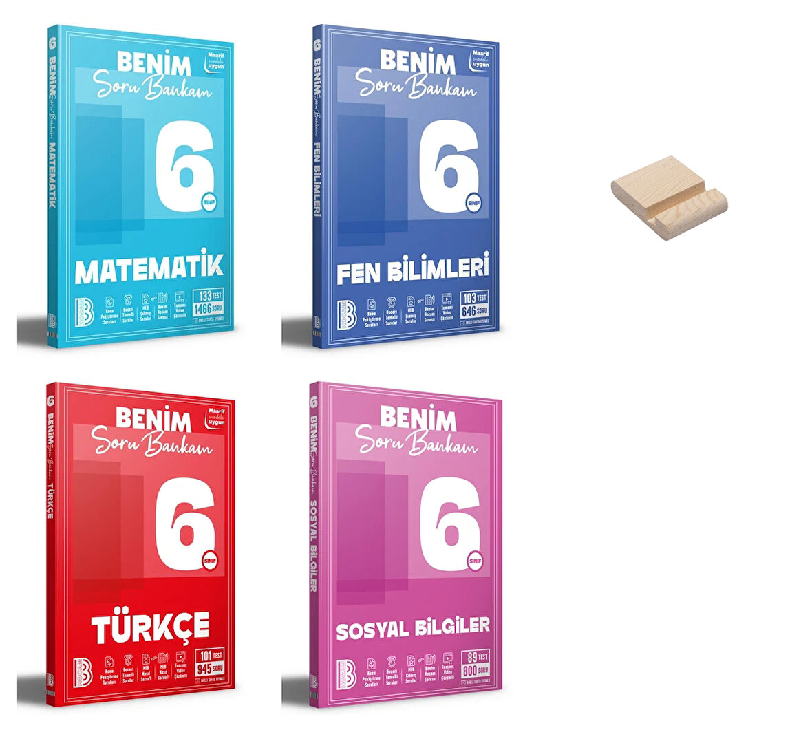 6. Sınıf Matematik Fen Türkçe ve Sosyal Soru Bankam 4lü Set + Telefon Standı