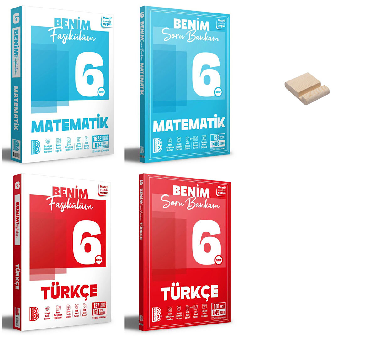 Benim Hocam 6. Sınıf Matematik ve Türkçe Fasikülüm ve Soru Bankam 4lü Set + Telefon Standı