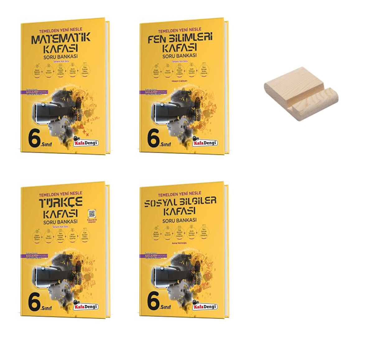 Kafa Dengi 6. Sınıf Matematik Fen Türkçe ve Sosyal Kafası Soru Bankası 4lü Set + Telefon Standı