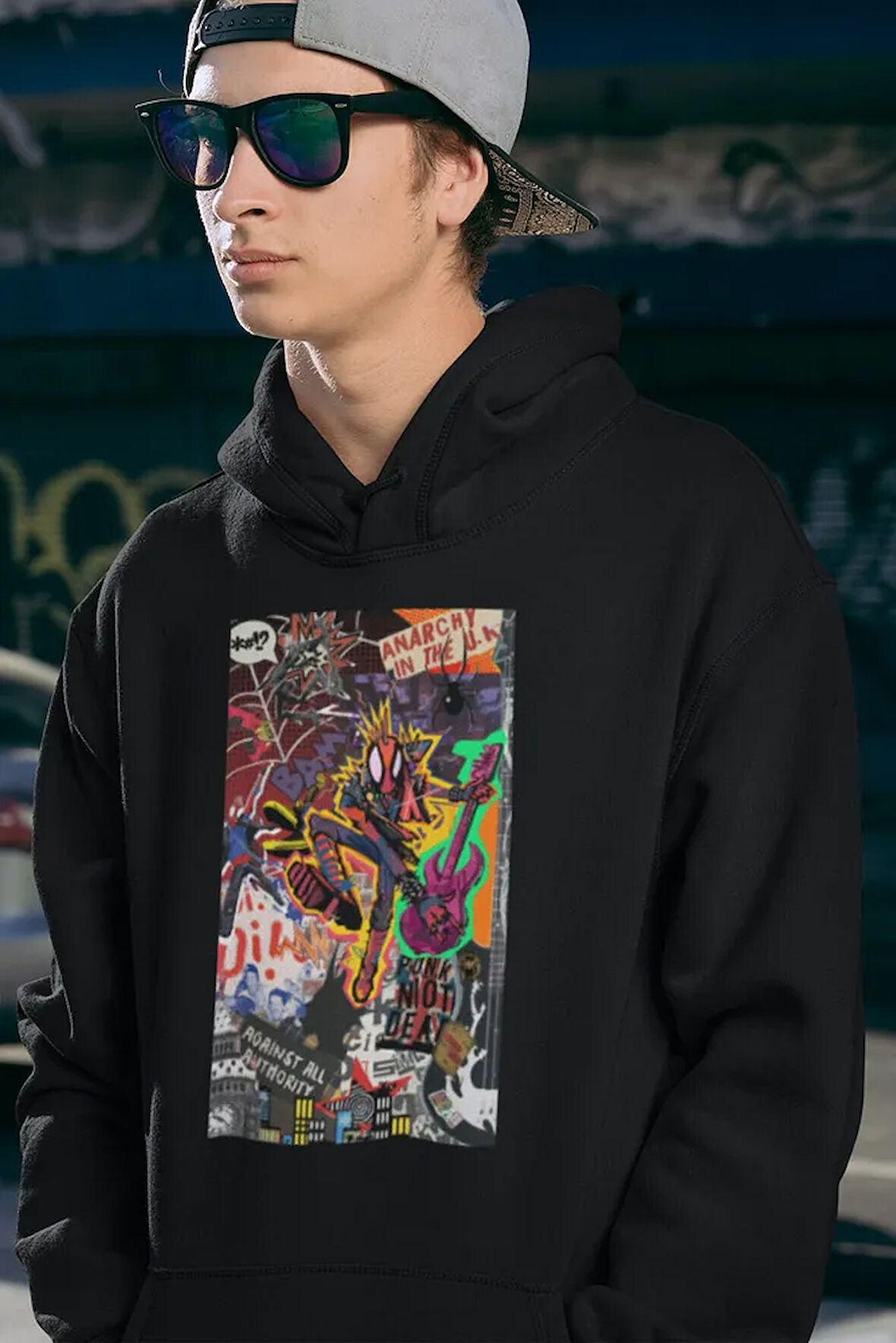 Spider-Man Baskılı Unisex Oversize Spider-Punk Hoodie