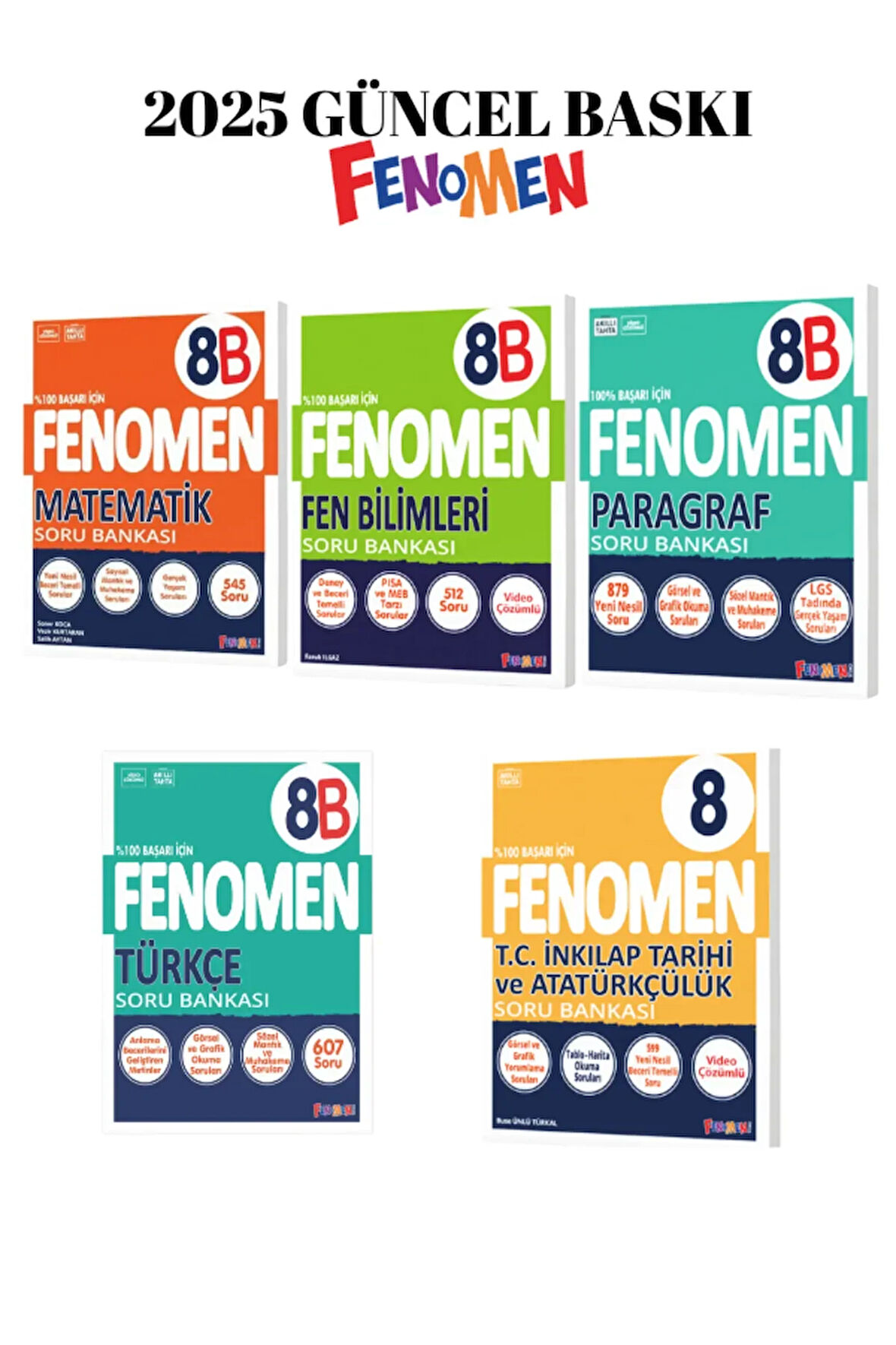 8.SINIF FEN BİLİM. MAT PARAGRAF TÜRKÇE İNKILAP B SERİSİ SORU BAN SETİ 5 KİTAP