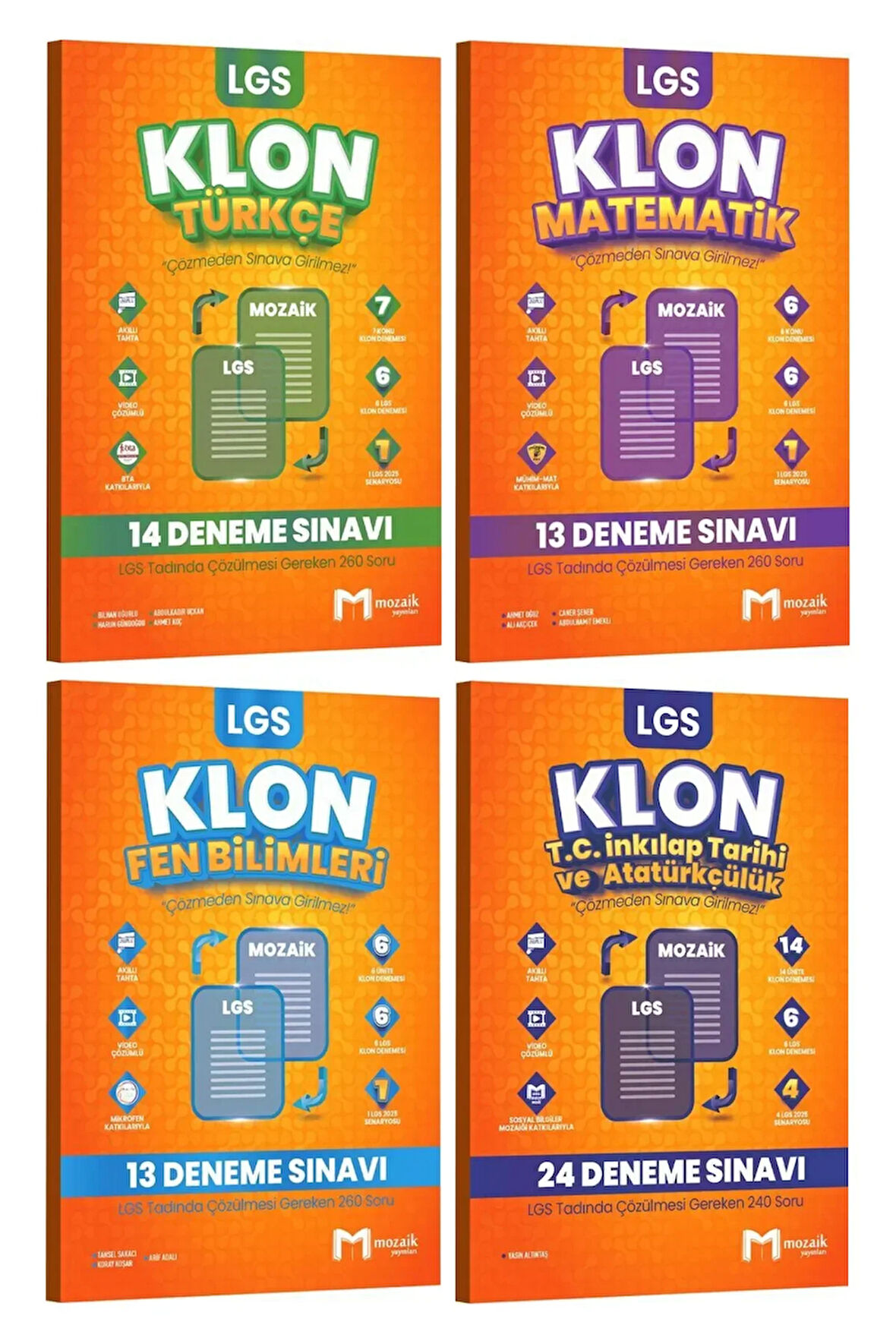 Mozaik Yayınları 8. Sınıf LGS Türkçe Matematik Fen Bilimleri İnkılap Tarihi 64'lü Klon Deneme Seti