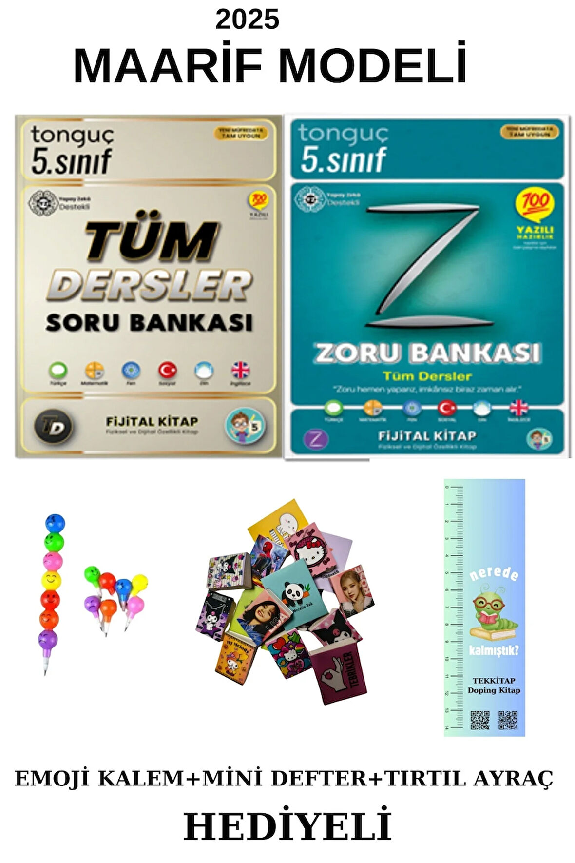 Tonguç 5. Sınıf Tüm Dersler + Zoru Tüm Dersler Soru Bankası 2 KİTAP (EMOJİ K.+MİNİ D.+TIRTIL A.)
