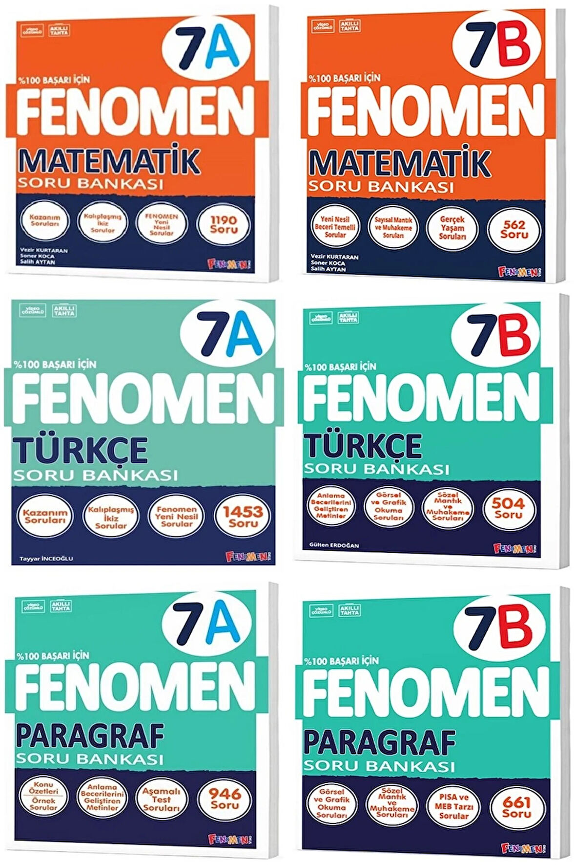 Fenomen Okul 2025 7. Sınıf Matematik + Türkçe + Paragraf A + B Serisi Soru Seti 6 Kitap