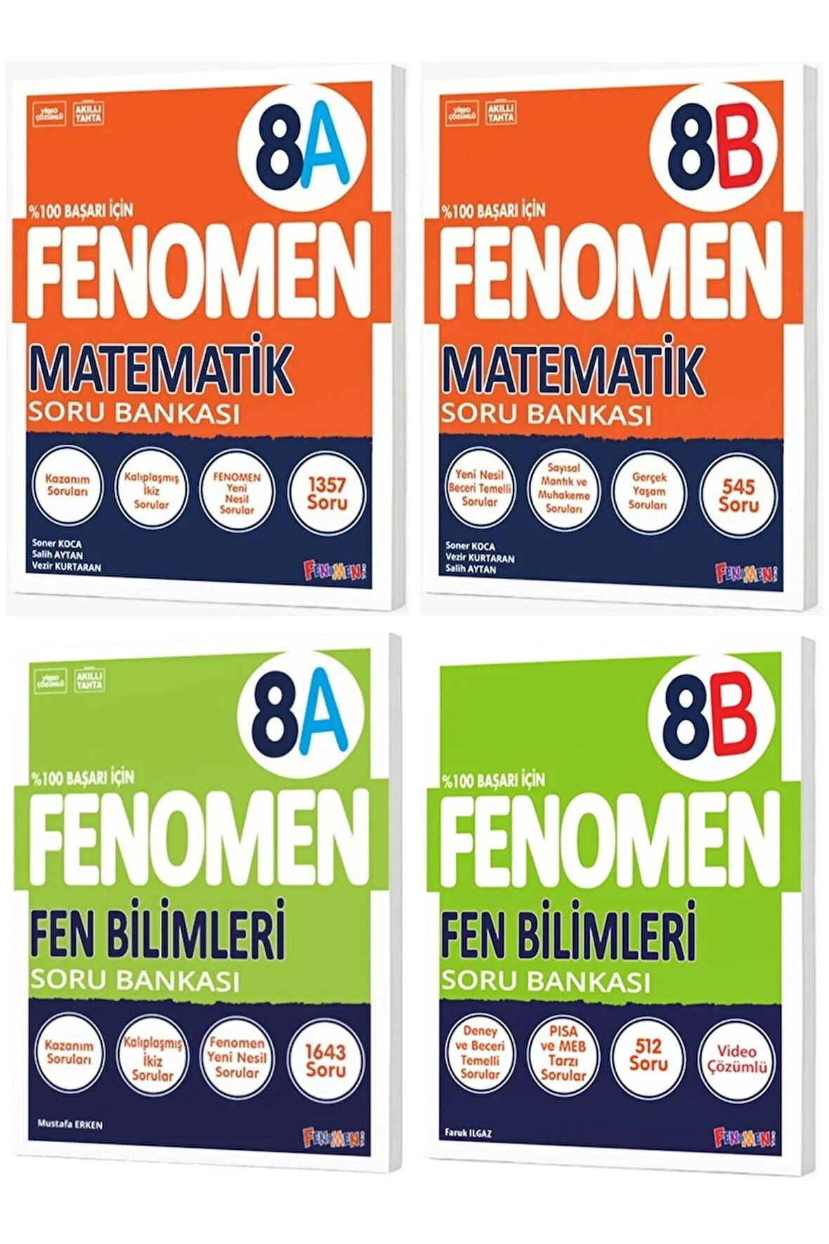 Fenomen Okul 2025 8. Sınıf Matematik + Fen Bilimleri A + B Serisi Soru Bankası Seti 4 Kitap