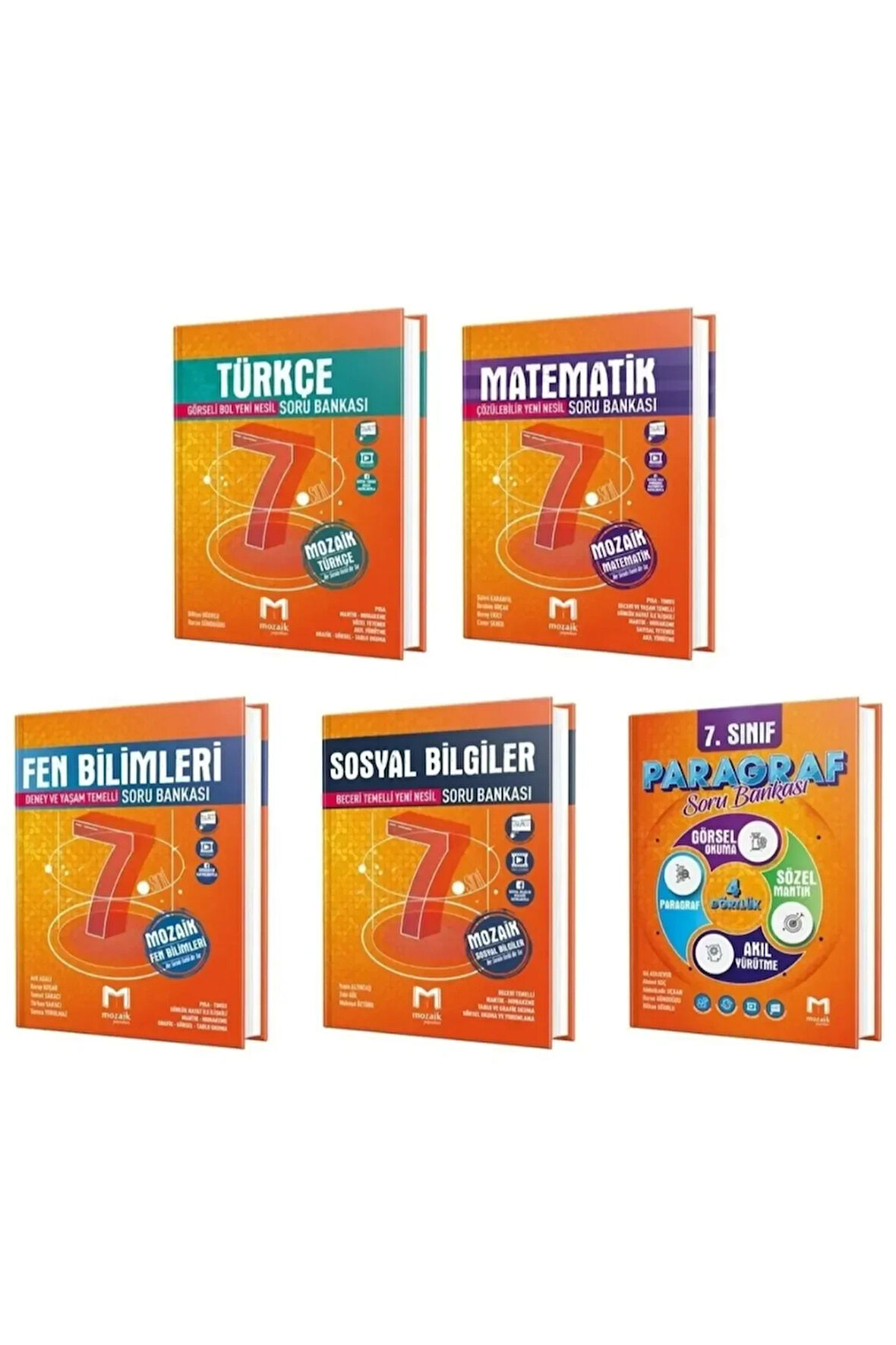 Mozaik 7. Sınıf Matematik Fen Türkçe Sosyal Bilgiler Paragraf Soru Bankası 5'li Set