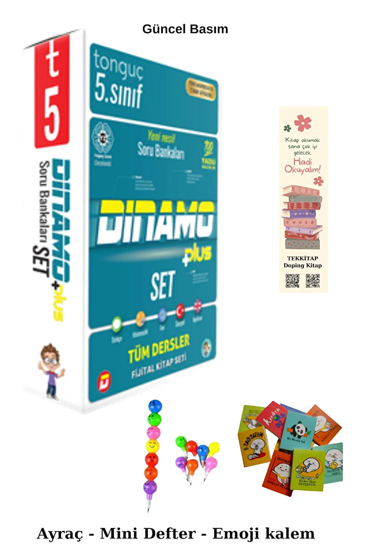 Tonguç 5. Sınıf Dinamo Tüm Dersler Soru Bankası Set  (Emoji Kalem+Mini Defter+Ayraç)
