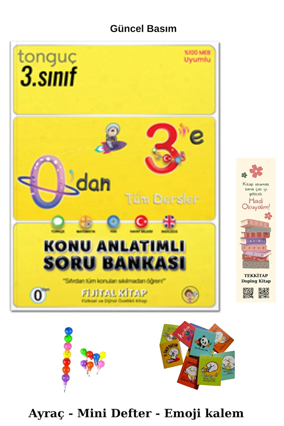 Tonguç 0'dan 3'e Konu Anlatımlı Soru Bankası (Emoji Kalem+Mini Defter+Ayraç)