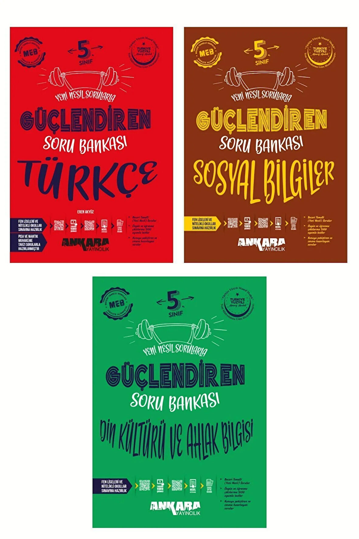 2025 Yeni Baskı 5.sınıf Türkçe-sosyal-din 3 Kitap Güçlendiren Soru Bankası