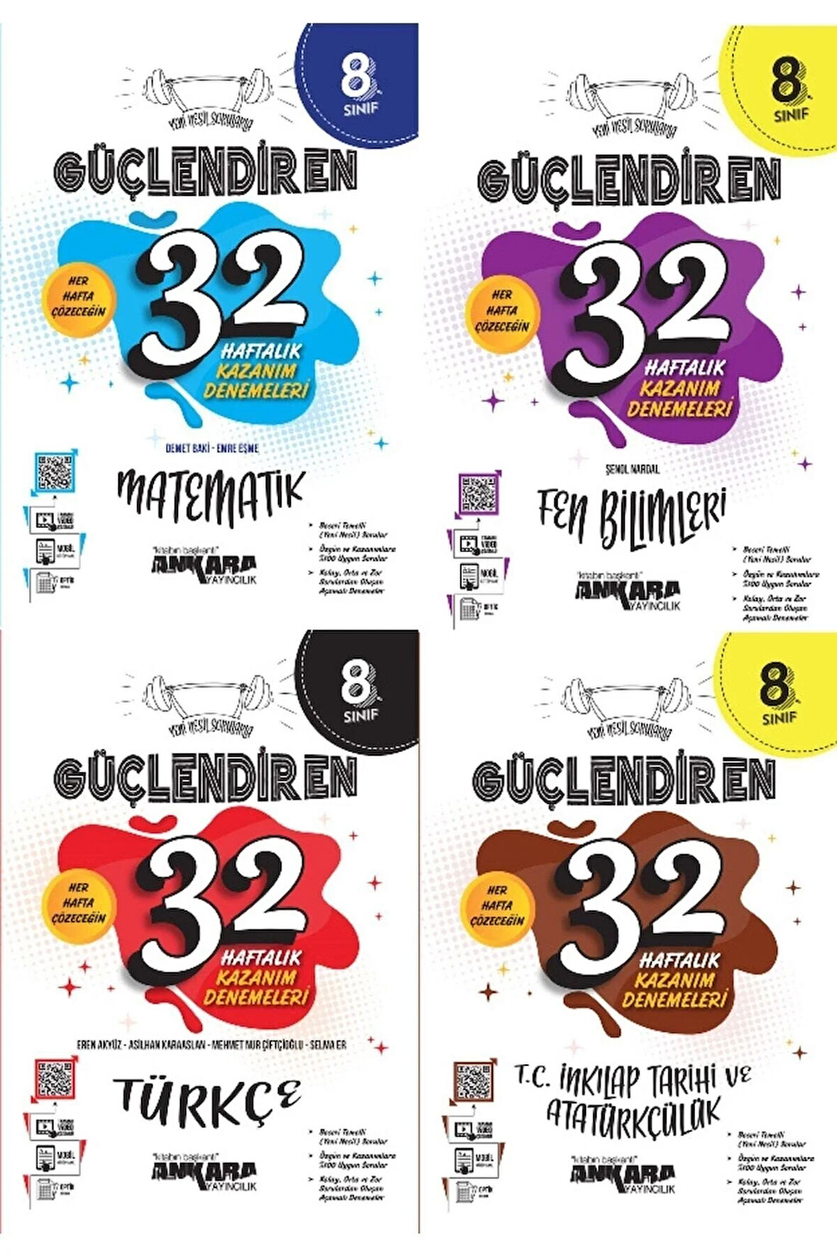 Ankara 8.sınıf Lgs 4'lü Güçlendiren 32 Haftalık 4 Ana Branş Deneme Seti 2022