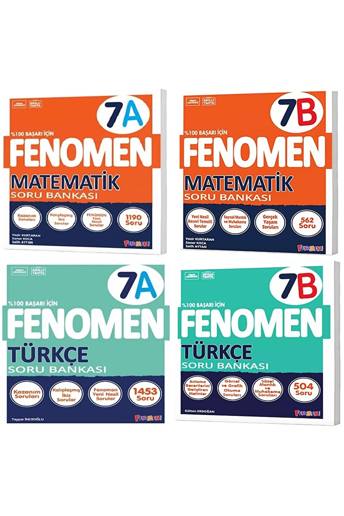 Fenomen Okul 2025 7. Sınıf Matematik + Türkçe A + B Serisi Soru Seti 4 Kitap