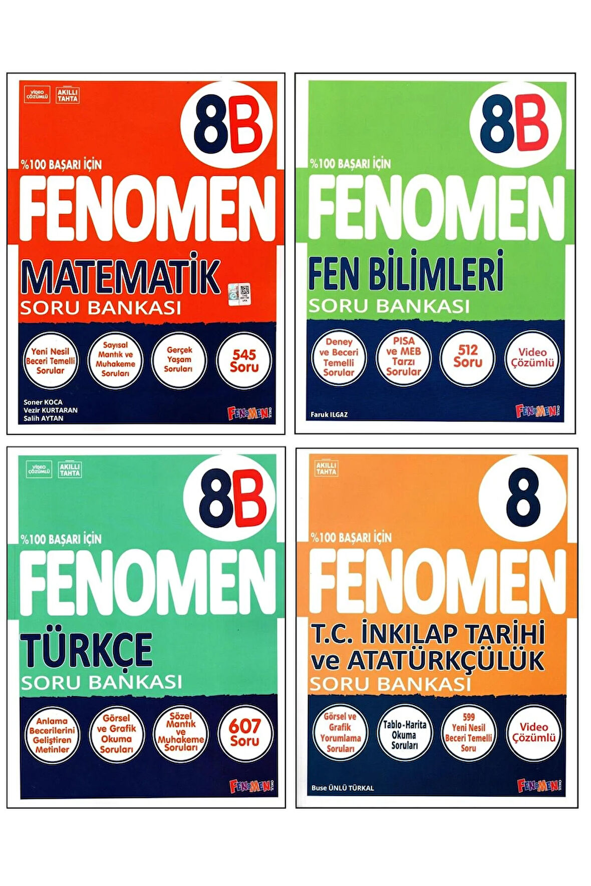 Fenomen 8. Sınıf LGS Matematik(B)+Fen(B)+Türkçe(B)+İnkılap Tar.Soru Bankası 4 Kitap