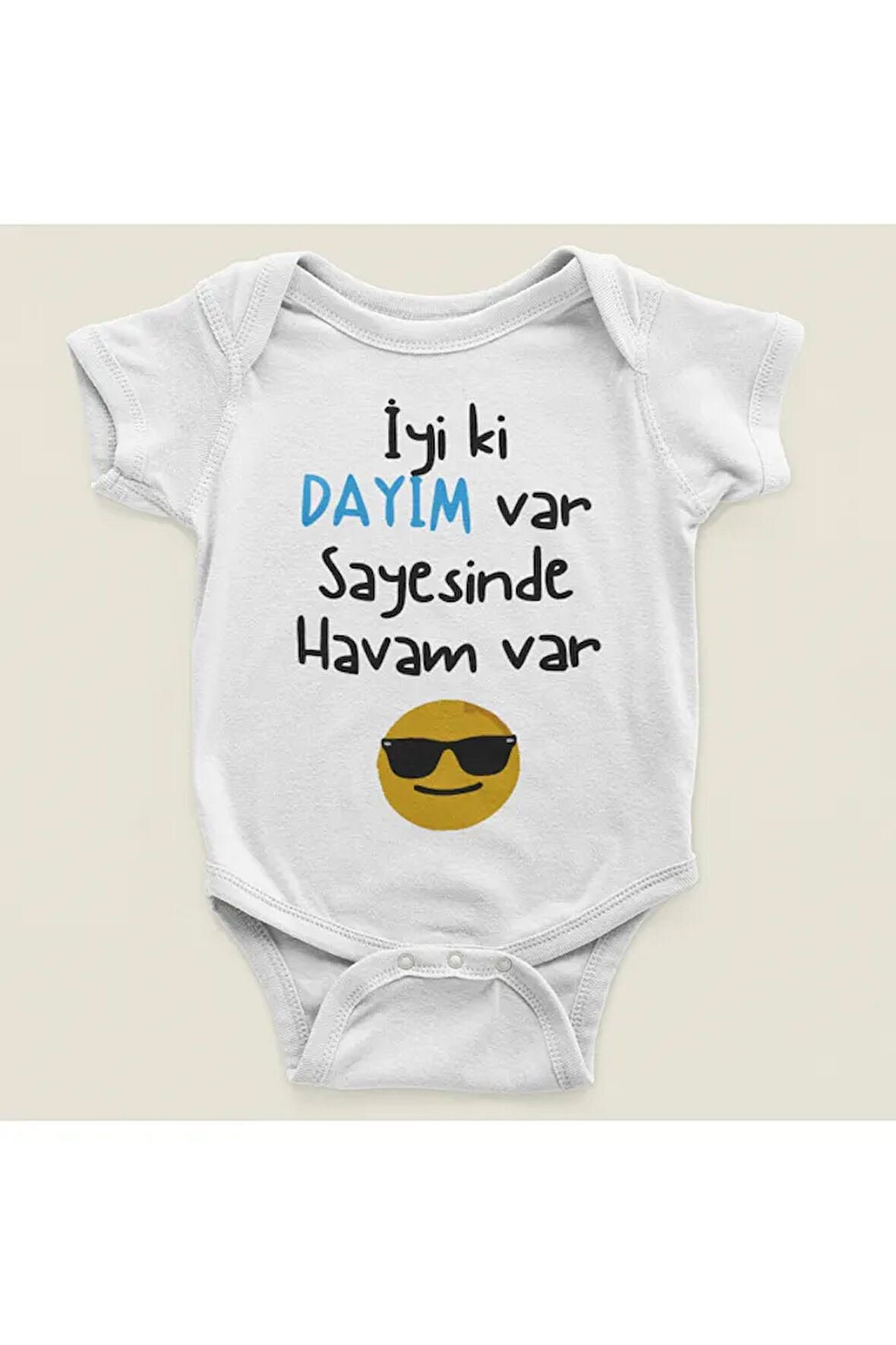 İyi Ki Dayım Var Sayesinde Havam Var Yazılı Pamuklu Yumuşak Unisex Çıtçıtlı Body Zıbın