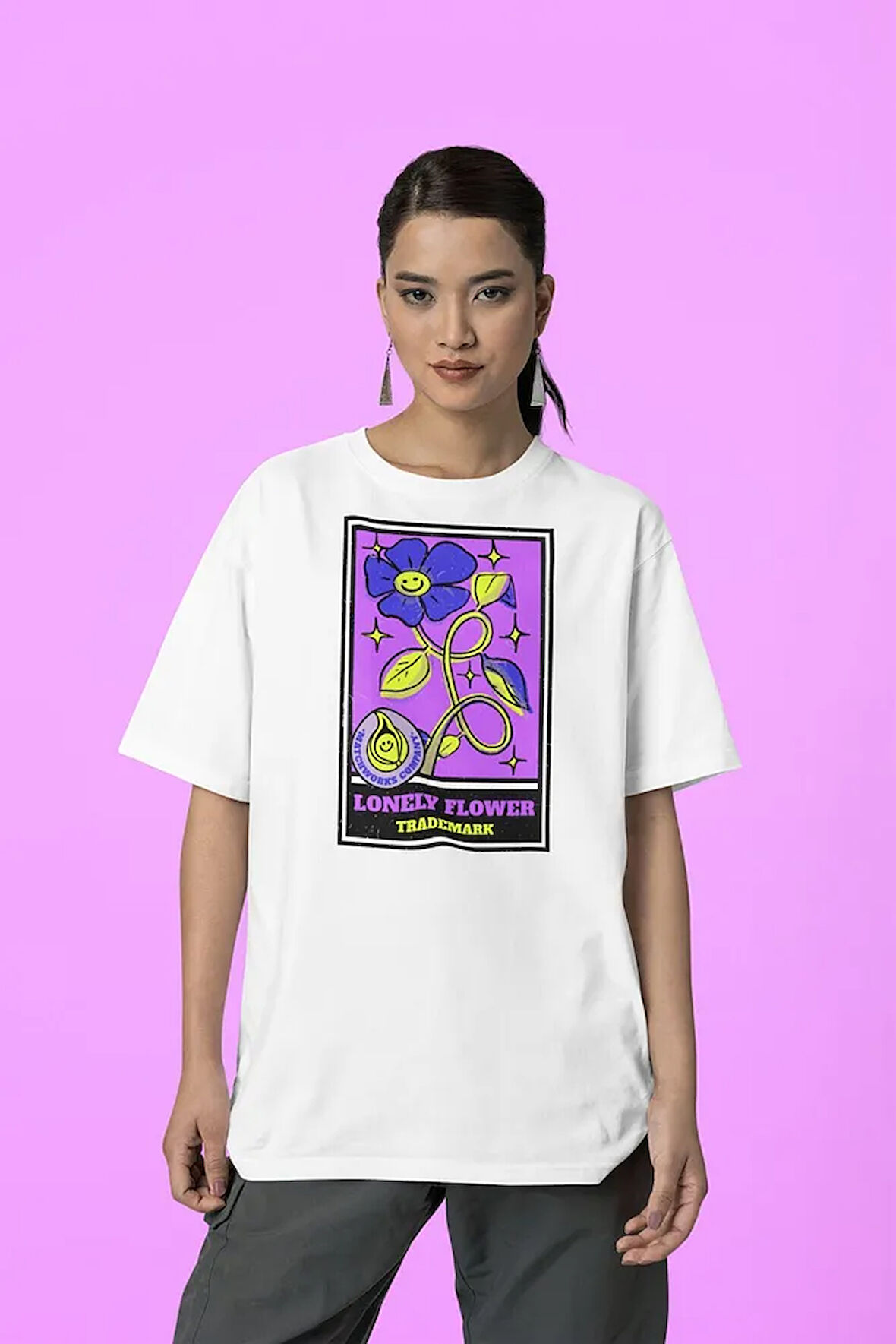 Lonely Flower Baskılı Unisex Oversize Tişört
