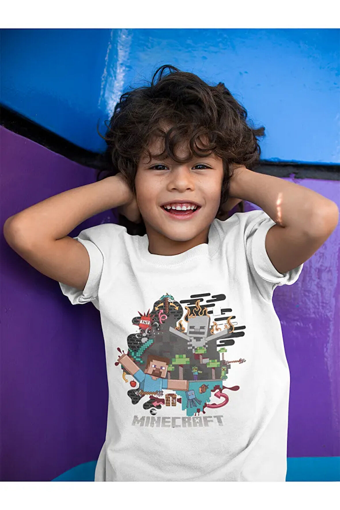 Tasarım Minecraft Karakterler Baskılı Unisex Oyun Çocuk Tişört (1-12 YAŞ)