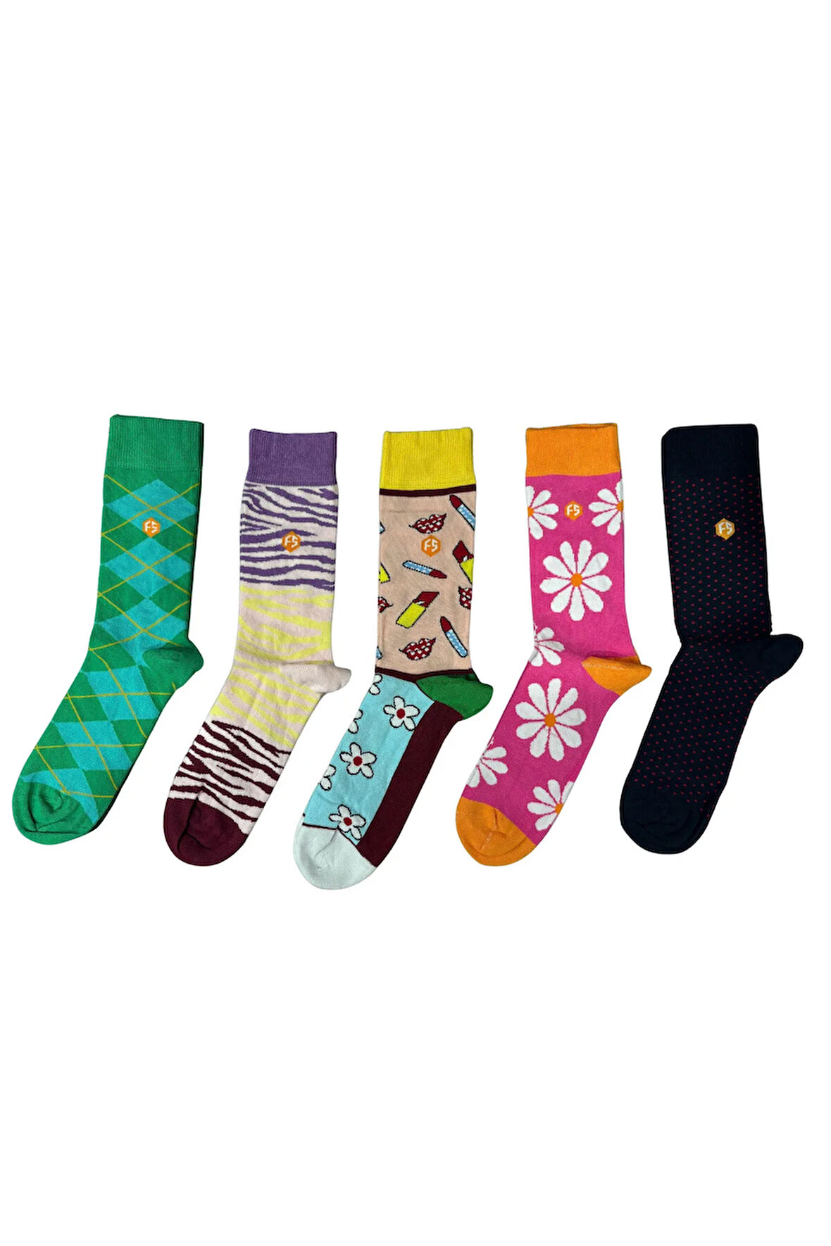 Kadın Renkli Desenli Pamuklu Çorap