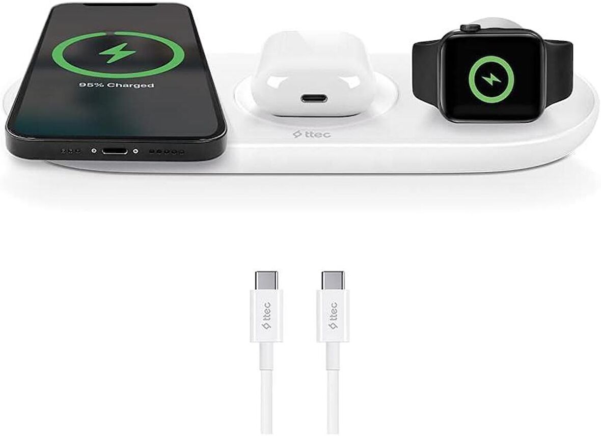 ttec AirCharger Trio 3'ü 1 Arada iPhone + Apple Watch + AirPods Kablosuz Hızlı Şarj Aleti - Teşhir 