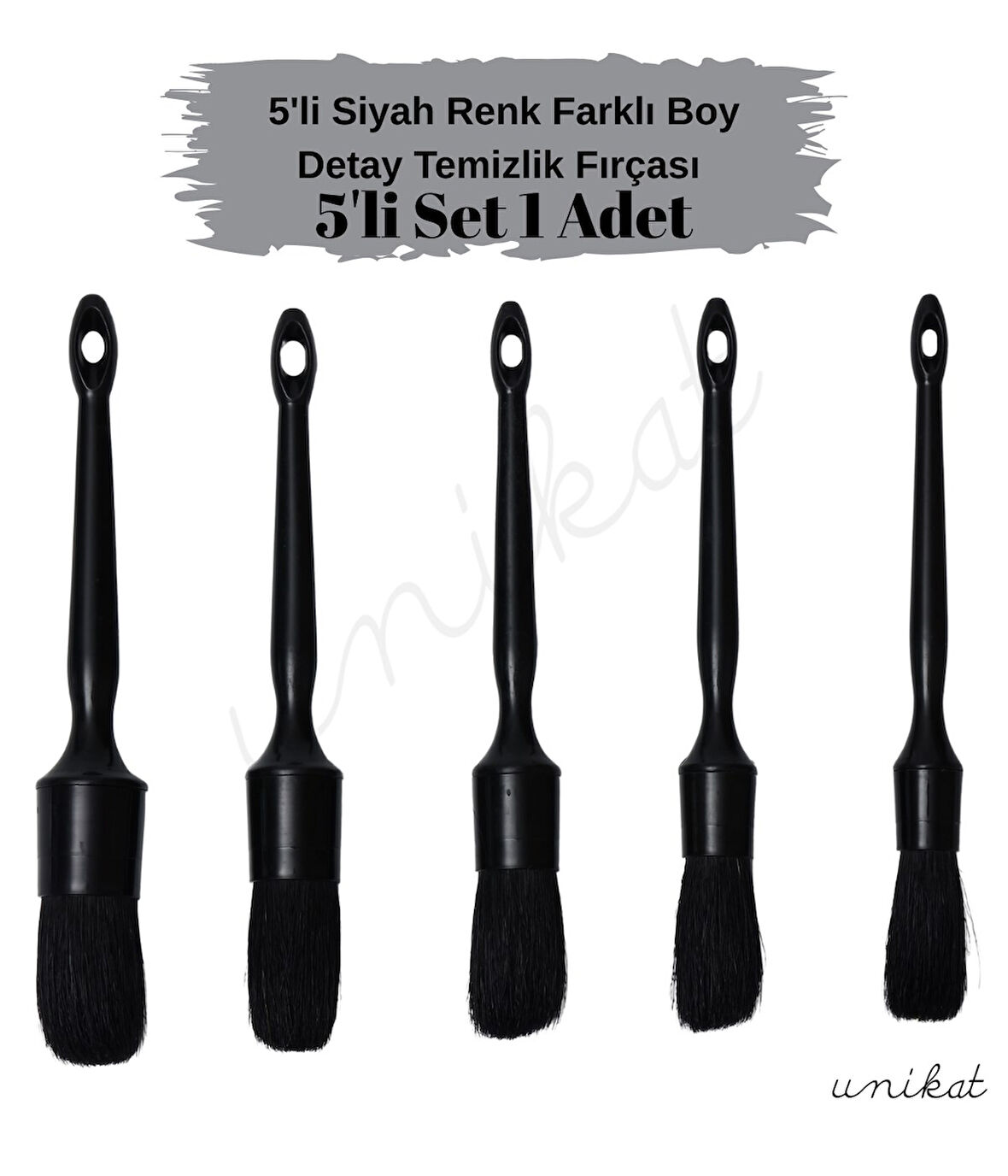 5'li Siyah Renk Farklı Boylarda Detay Temizlik Fırçası - piano black