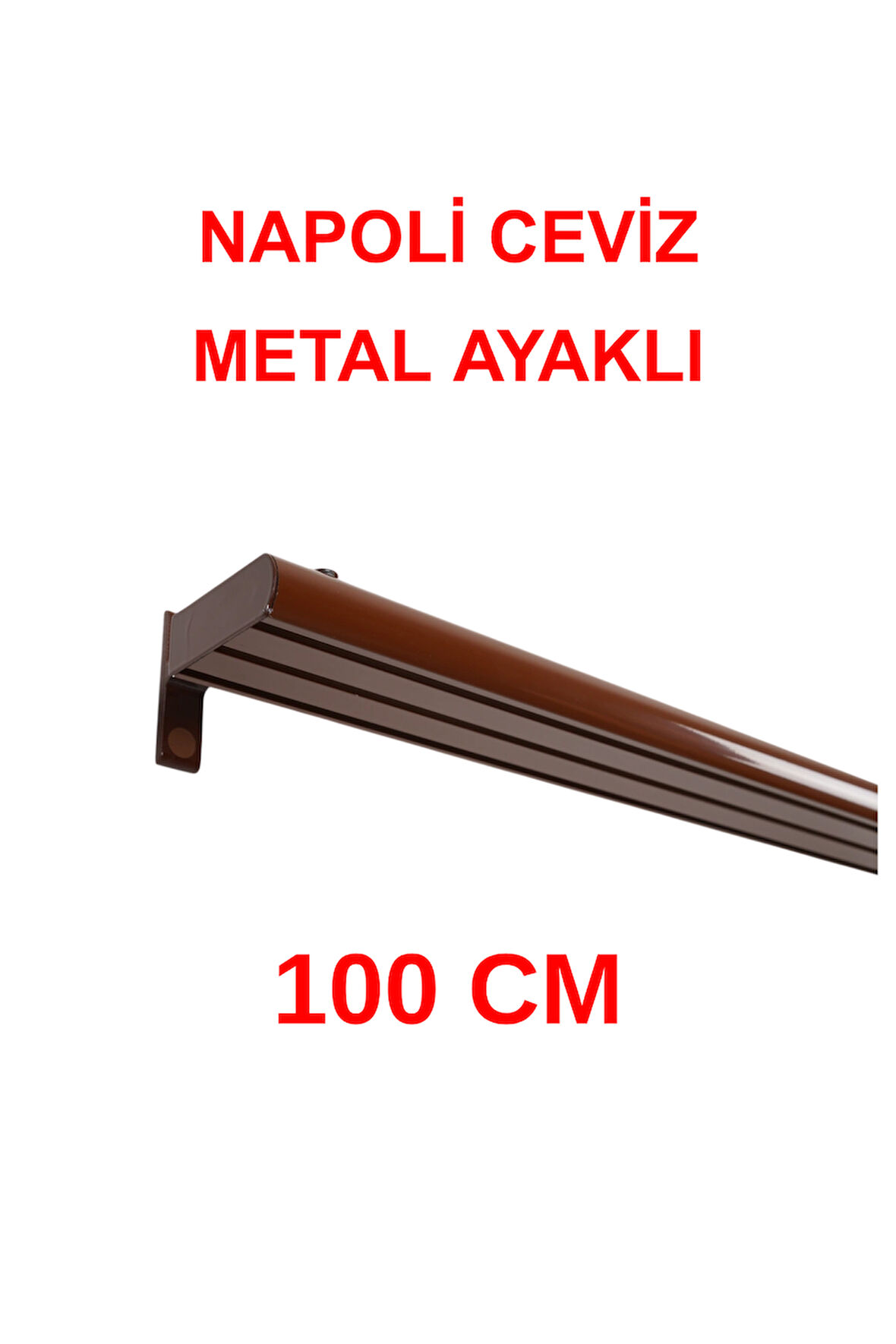 Napoli Metal Başlıklı Üçlü Dekoratif Ray Korniş Modern Rustik Ceviz 100 cm