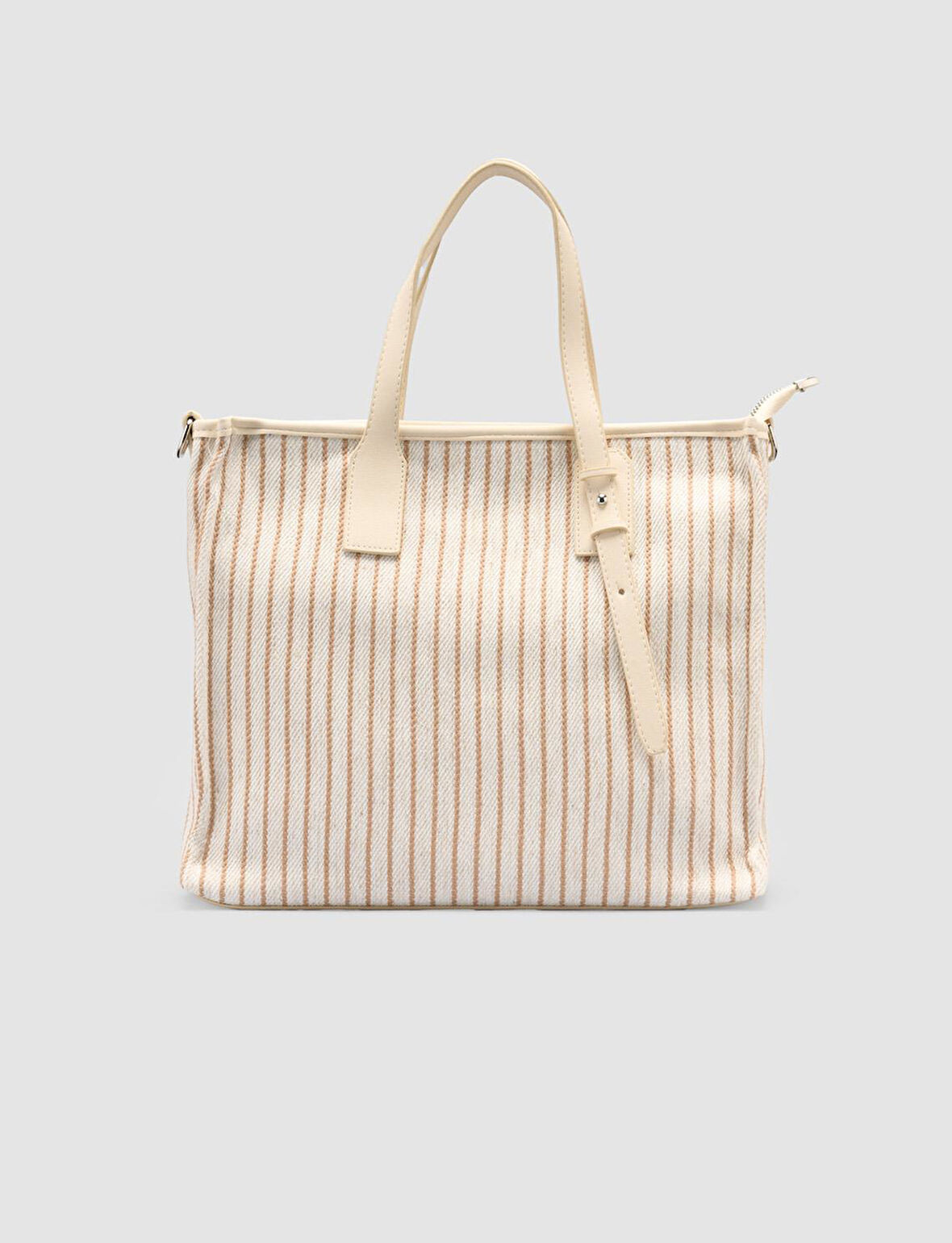 Cabani Çizgili Keten Bej - Vizon Kadın Çanta