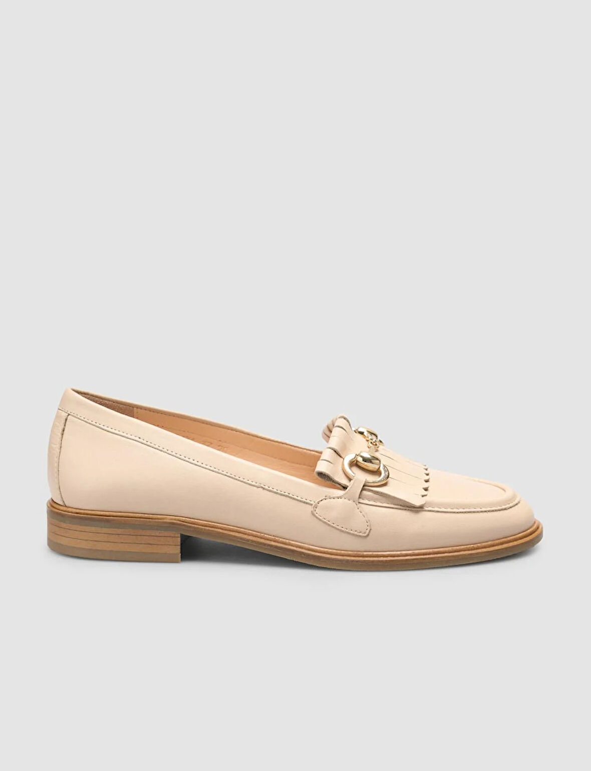 %100 Hakiki Deri Bej Kadın Püsküllü Loafer