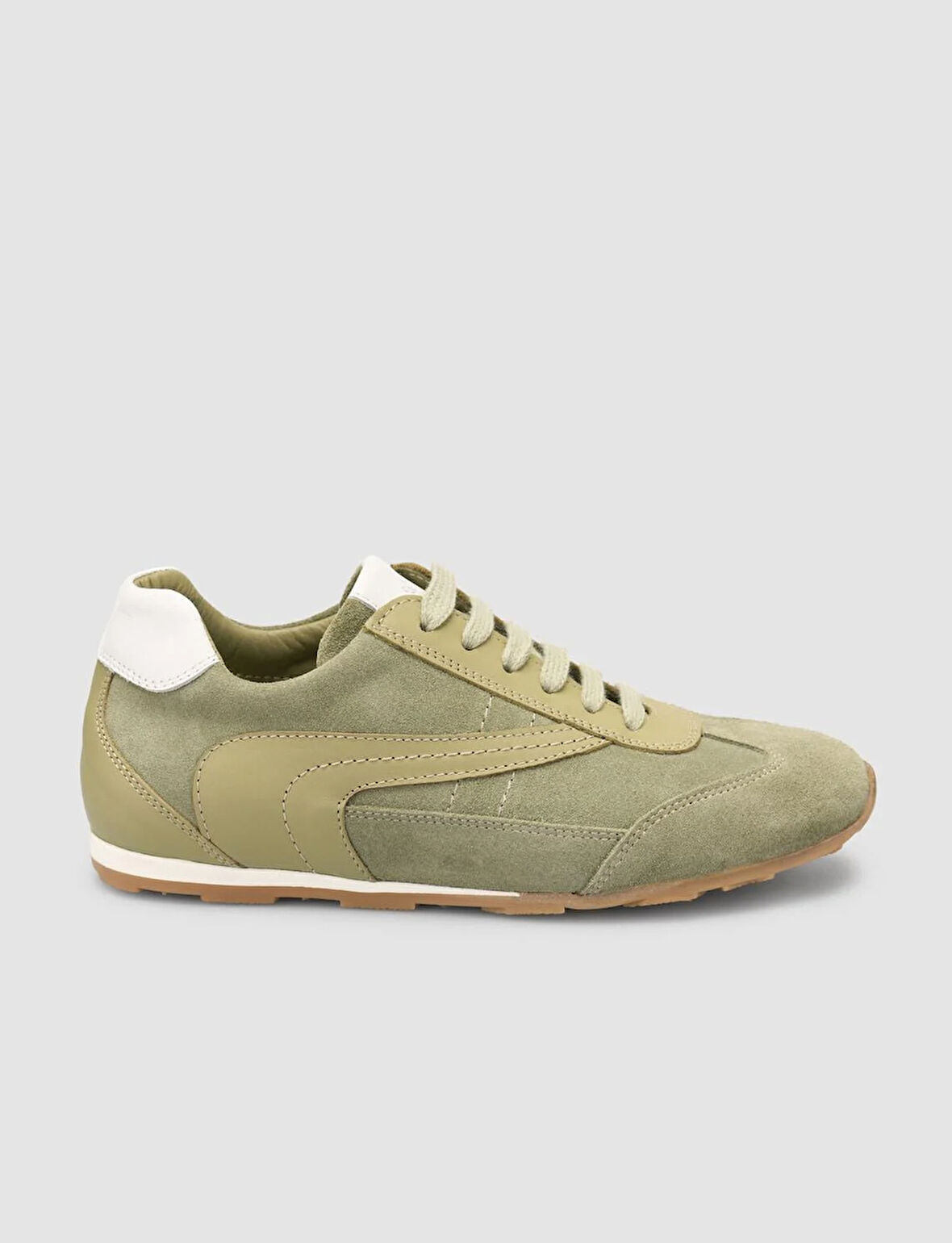 %100 Hakiki Deri Haki Süet Bağcıklı Kadın Sneaker