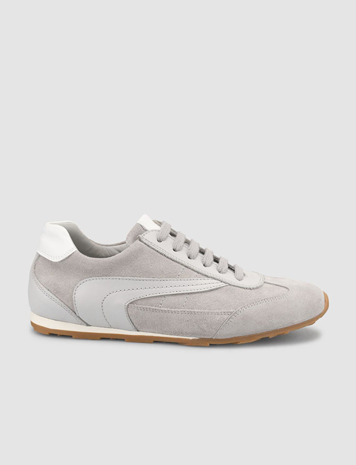 %100 Hakiki Deri Açık Gri Süet Bağcıklı Kadın Sneaker