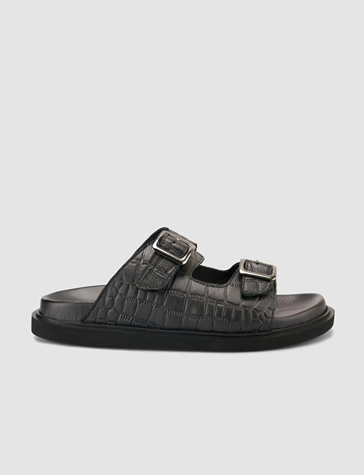 %100 Hakiki Deri Croco Desen Siyah Erkek Terlik