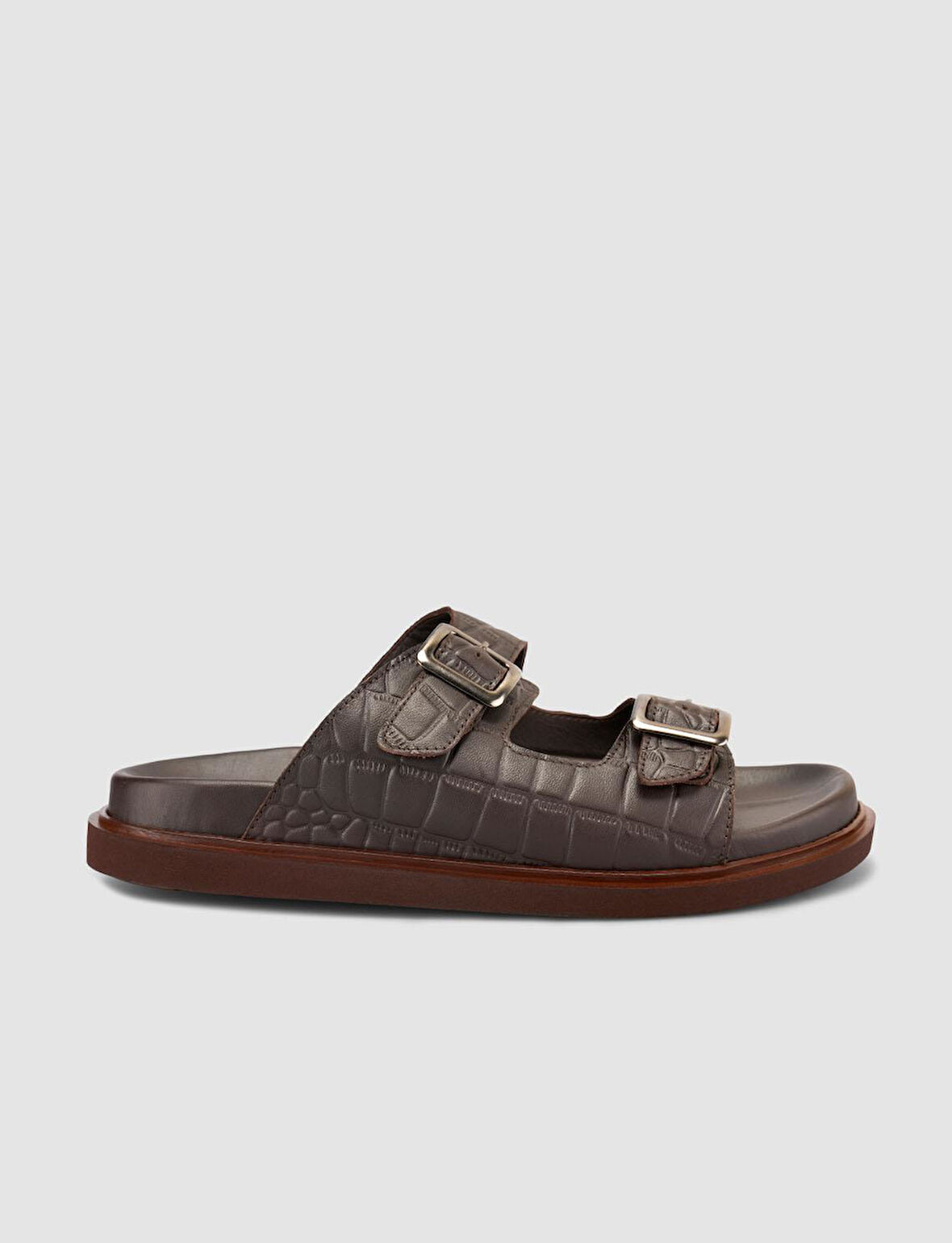 %100 Hakiki Deri Croco Desen Kahverengi Erkek Terlik