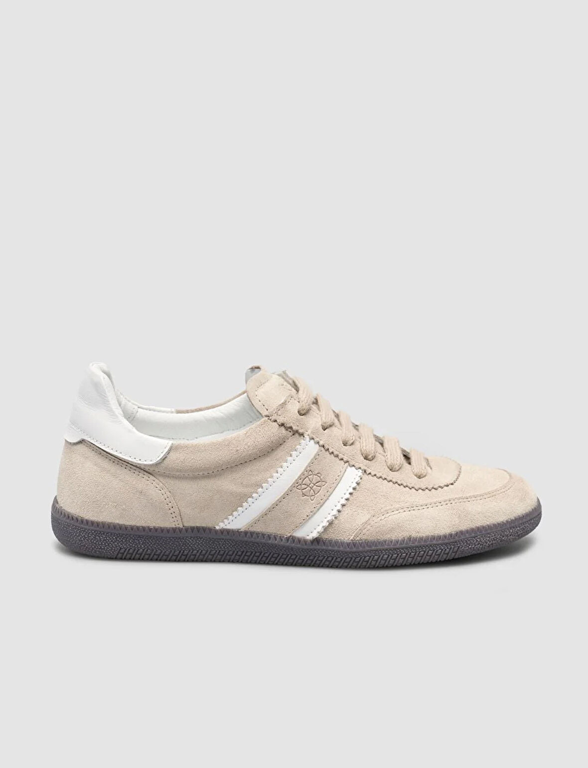 %100 Hakiki Deri Bej Bağcıklı Kadın Sneaker