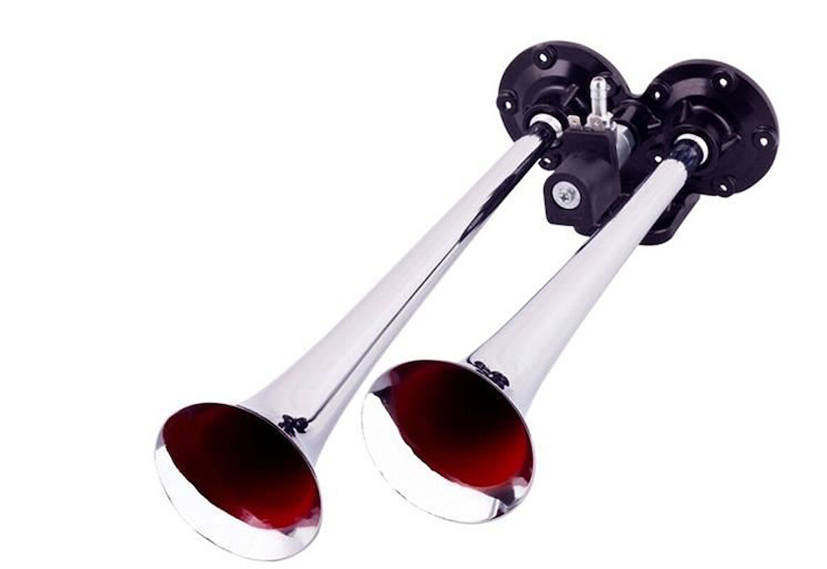 İKİLİ DÜZ HAVALI KORNA 12V KROM
