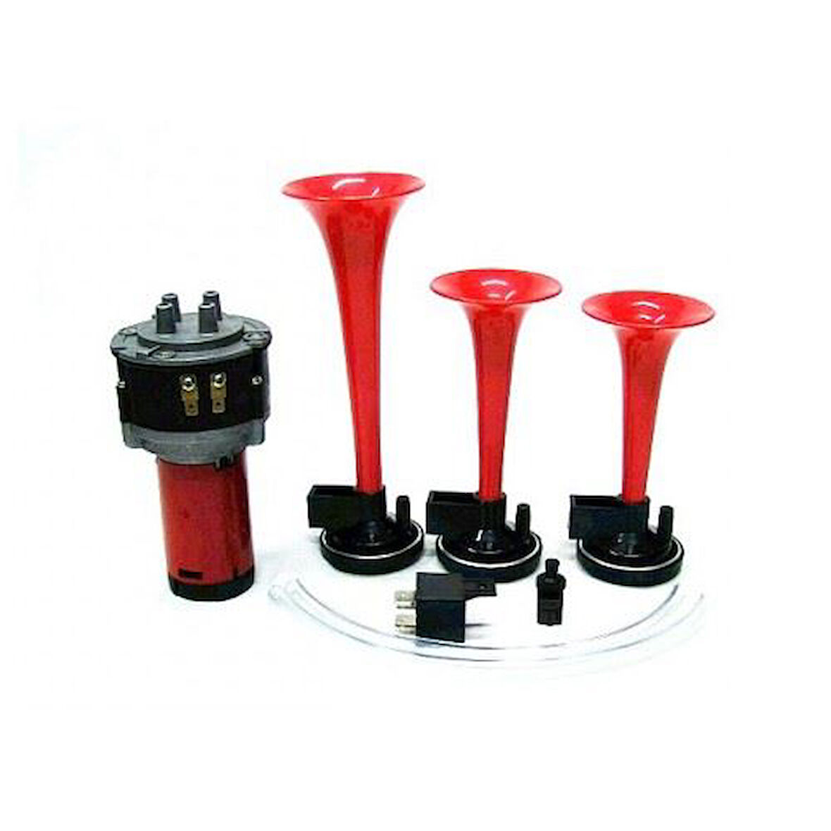 24V ÜÇLÜ KORNA KOMPRESÖRLÜ KIRMIZI BORULU