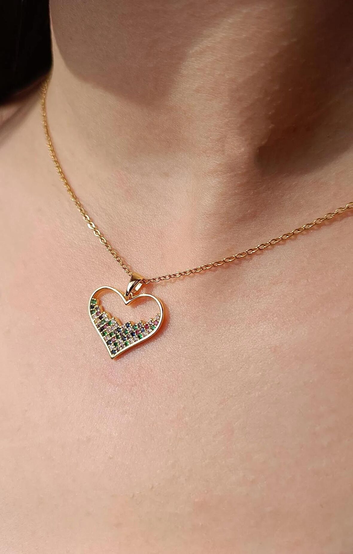Luna Jewelry Kadın 316 L Çelik Zarif Kalp Model Zirkon Taşlı Kolye