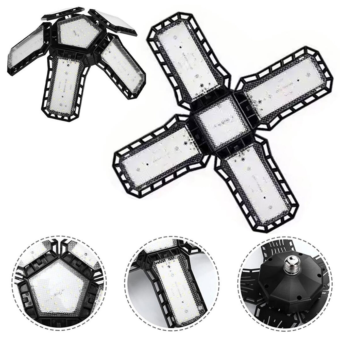 Ayt Ledx Ayarlanabilir Açılı 4 Kanatlı 108 Smd Ledli Galaxy Projektör Işığı 50W 5500 Lumen E27 Duy Ampul 32Cm Çap