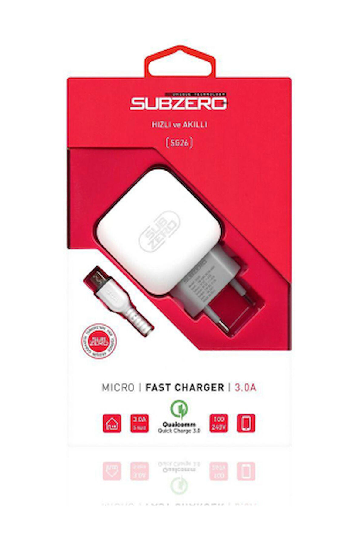 3A Hızlı Şarj Aleti Kafa + Data Kablo Micro USB Ev ve Seyahat