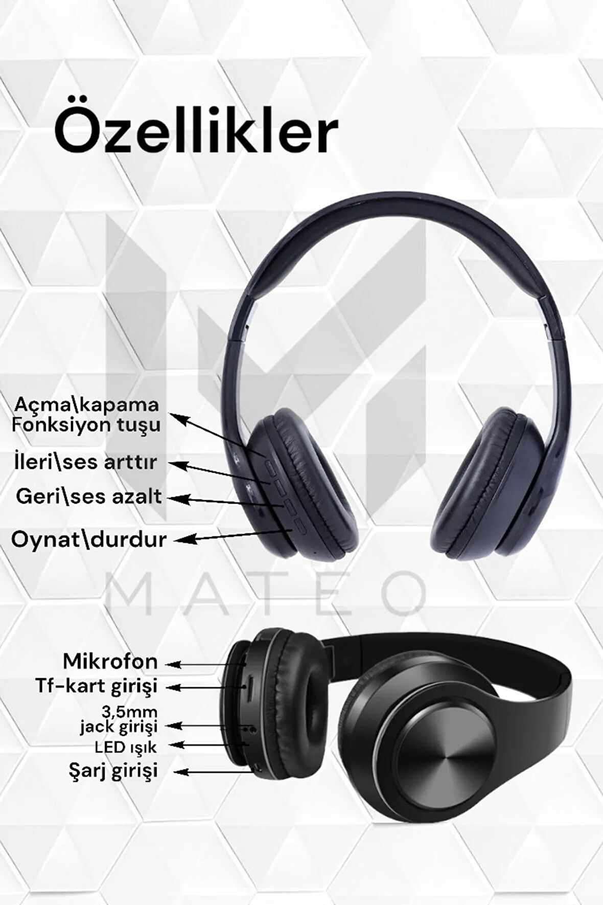 P68 Wireless Bluetooth Kablosuz Stereo Kafa Üstü Kulaklık