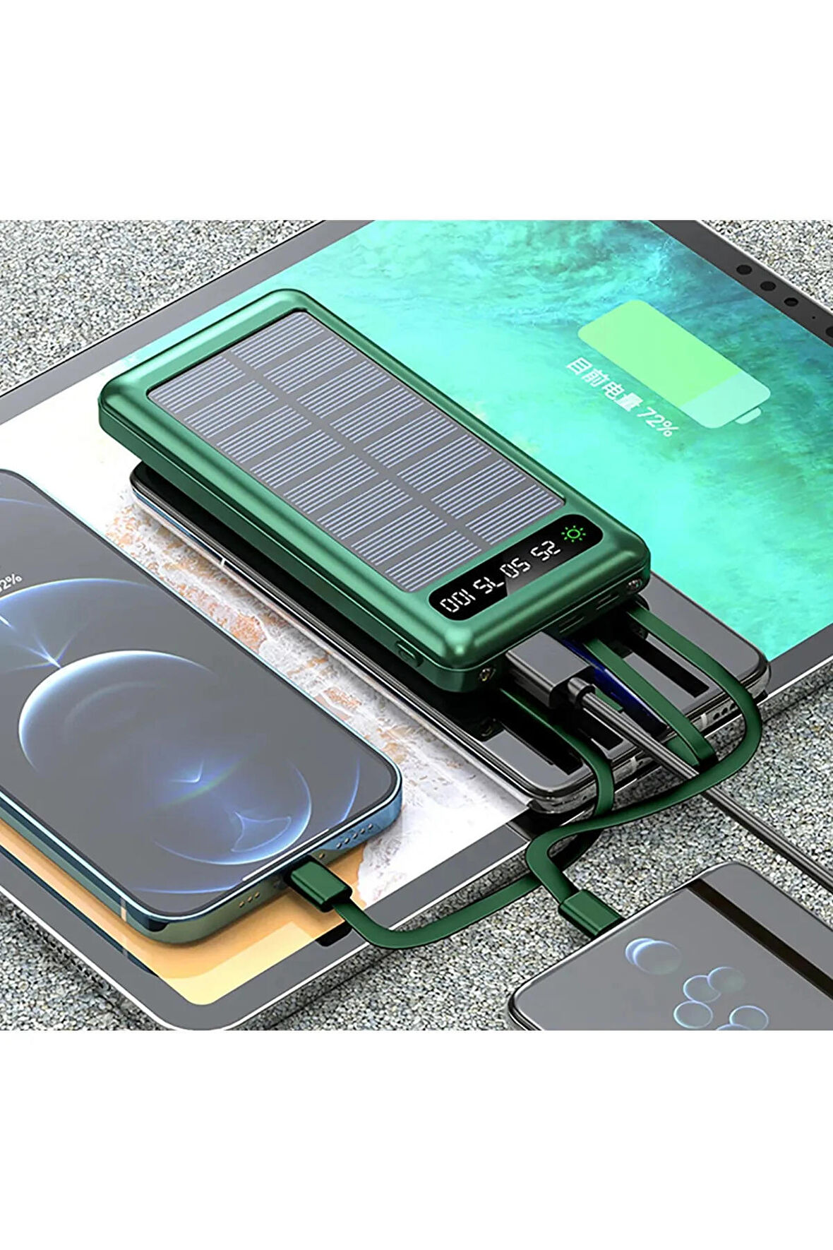Güneş Enerjili Solar Panelli Powerbank 30000Mah Led Işıklı Taşınabilir Şarj Aleti