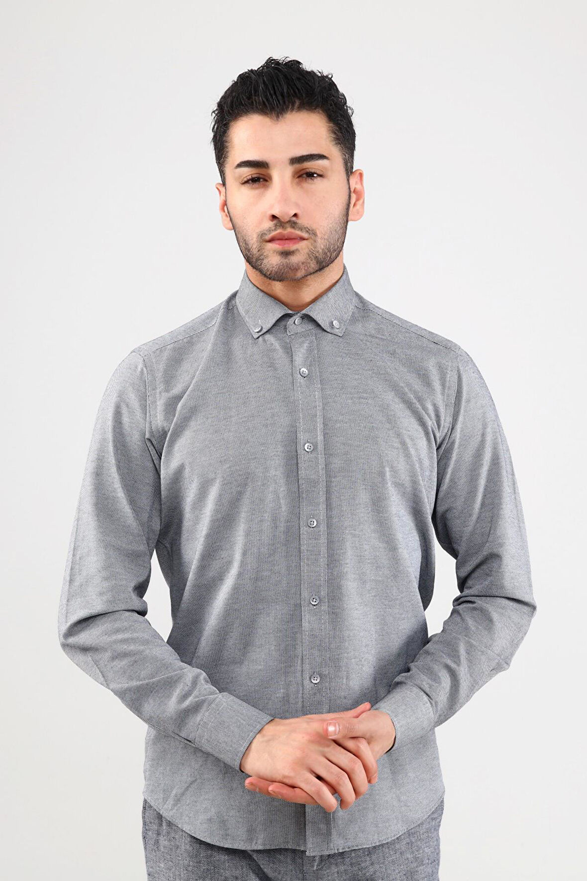 Guild Oxford 7001 Slim Fit Gri Gömlek