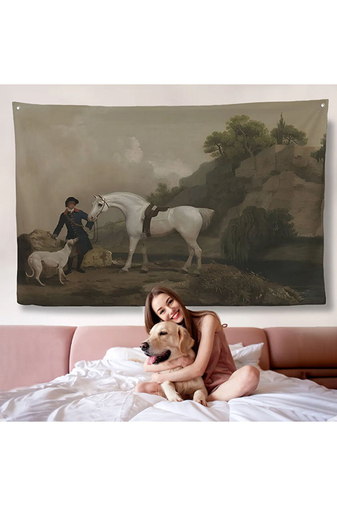 George Stubbs 'un Creswell Kayalıkları'nda Damat ve Tazı ile Gri Avcı Duvar Örtüsü-7002