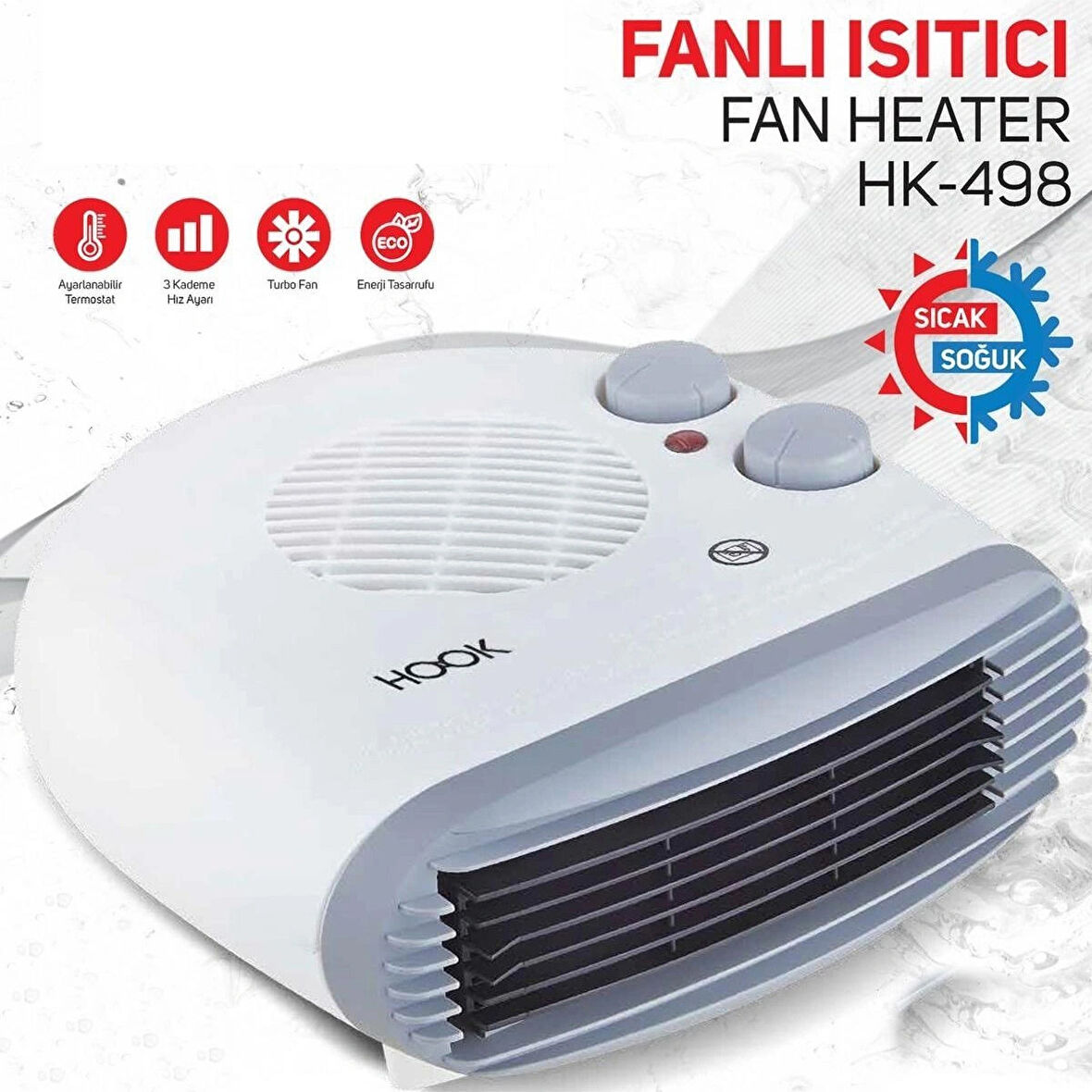 Yatay Fanlı Elektrikli Isıtıcı Termostatlı 3 Kademeli Turbo Fan Sıcak Soğuk Üfleme 2000w Garantili