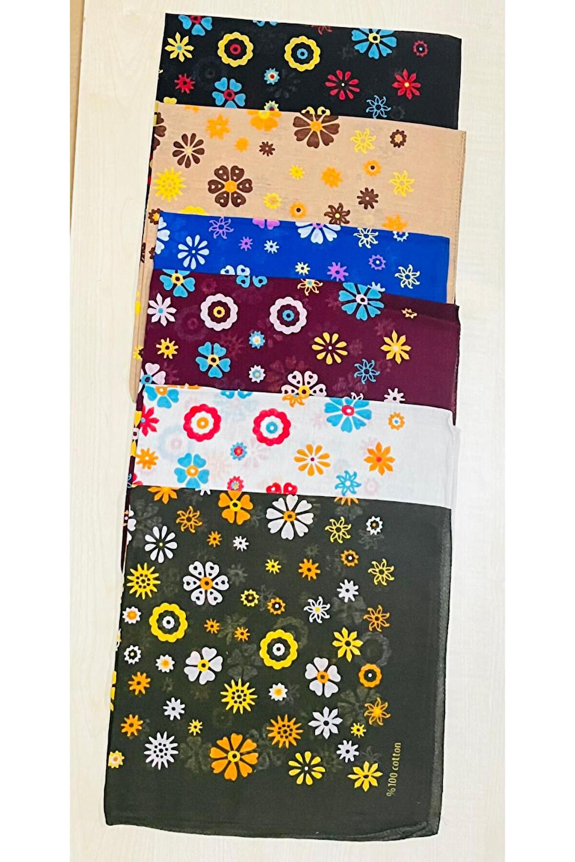 6 adet Çiçek Desenli Bandana Kare Fular