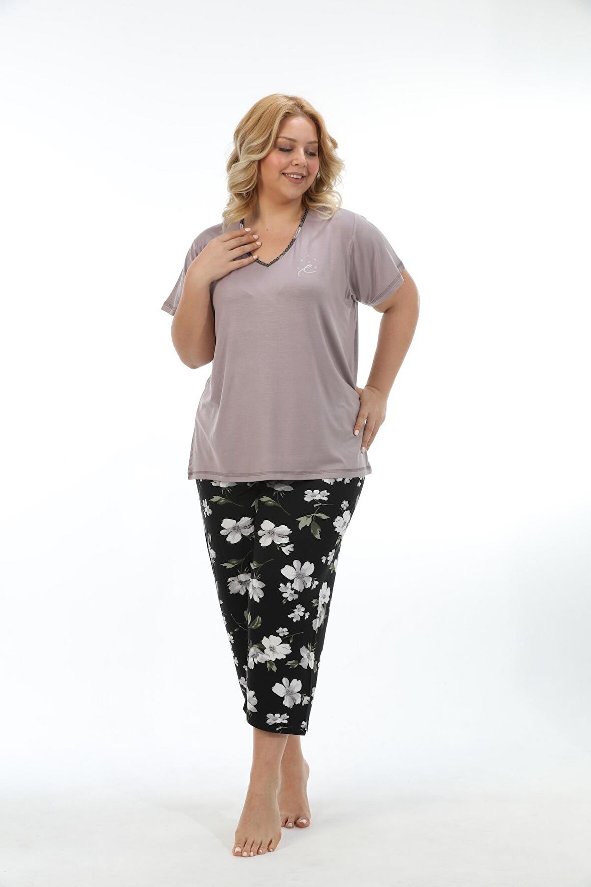Etoile Büyük Beden Bambu Kadın Kapri Takım Pijama 74003