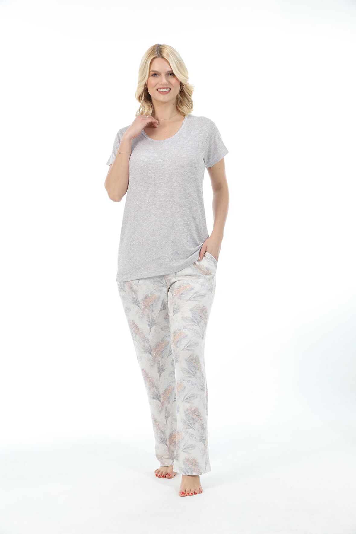 Bambu, Esnek kumaş, Kısa Kol Kadın Pijama Takımı 73232