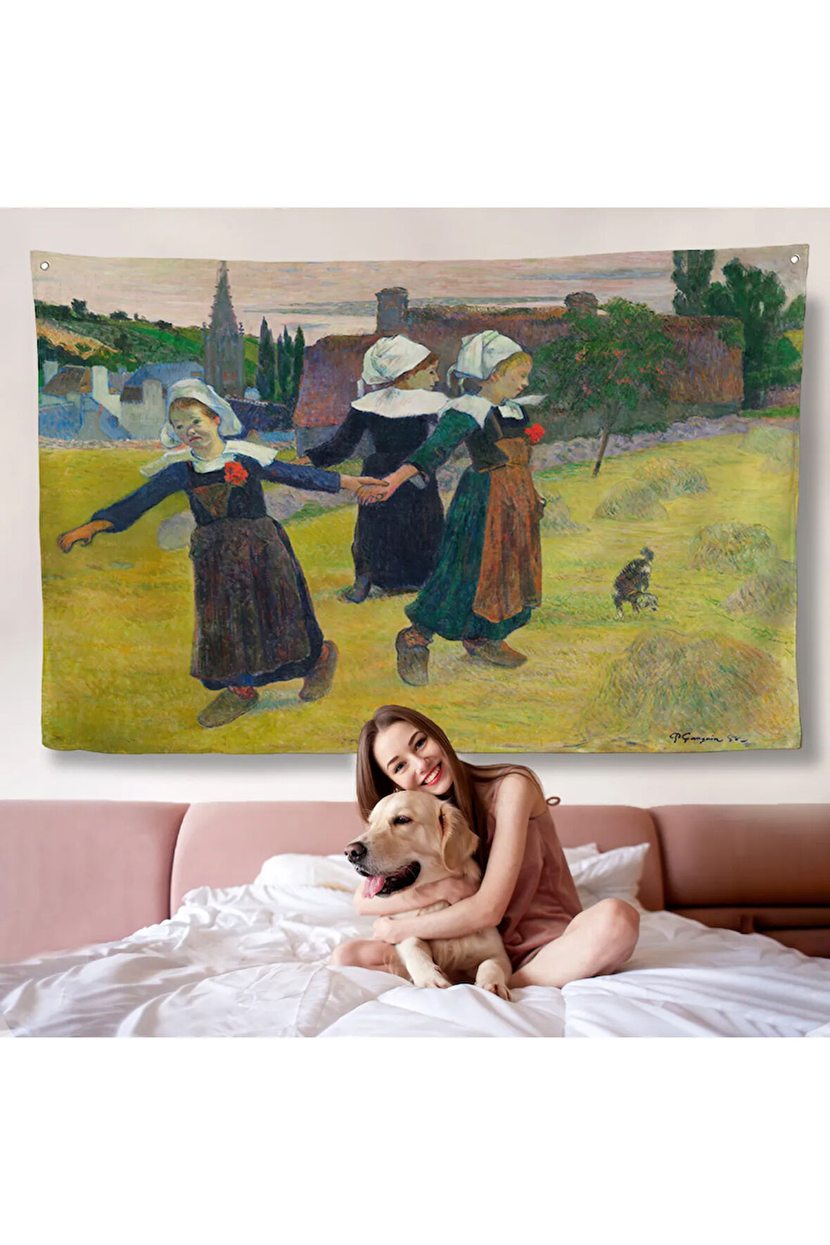 Paul Gauguin Bretonlu Kızlar Dans Duvar Örtüsü-7007
