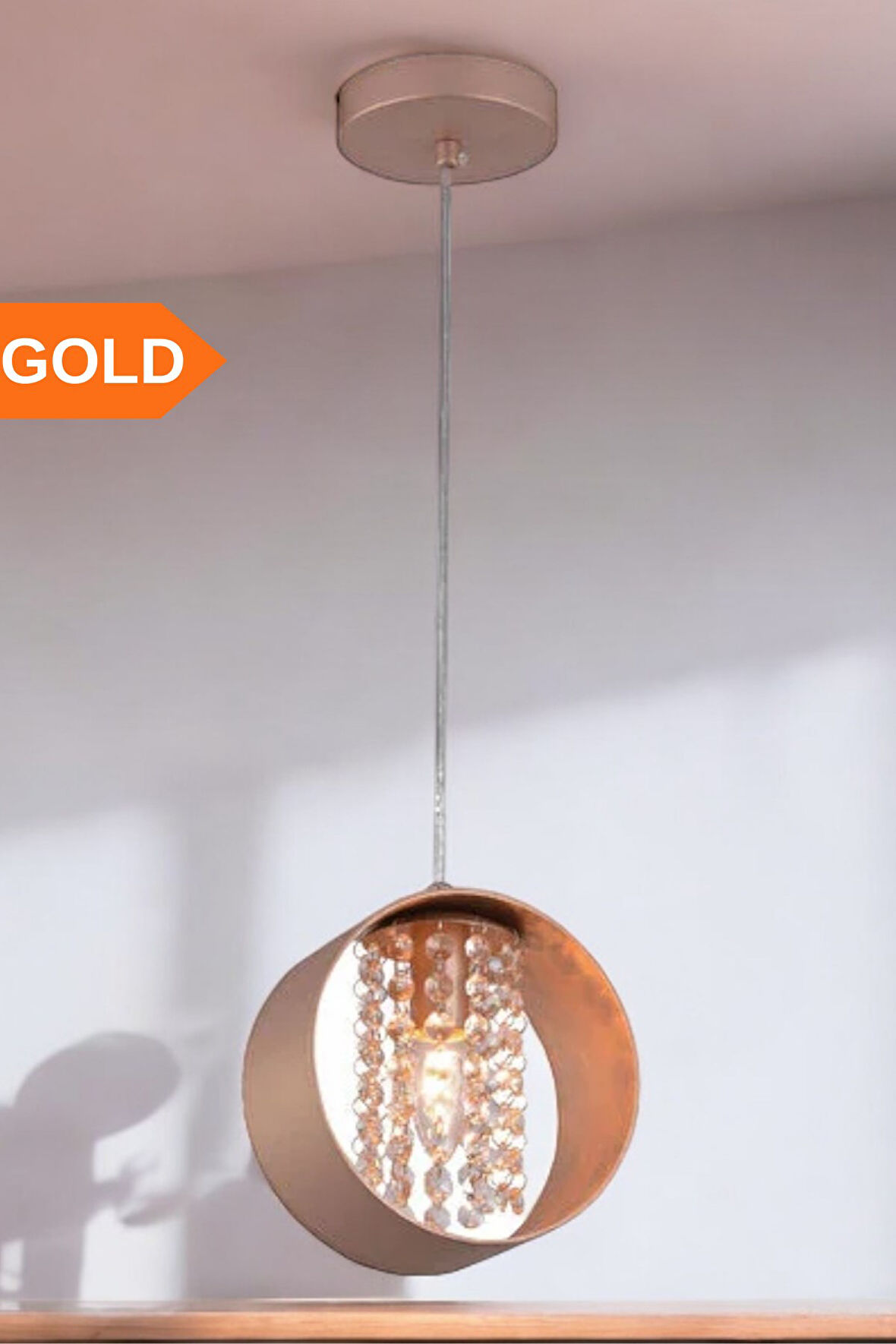 Sarkıt Gold Metal Avize Model Gold Renk Kaplama Kristal Taşlı Metal Gövde Yeni Nesil Modern Tavan Sa