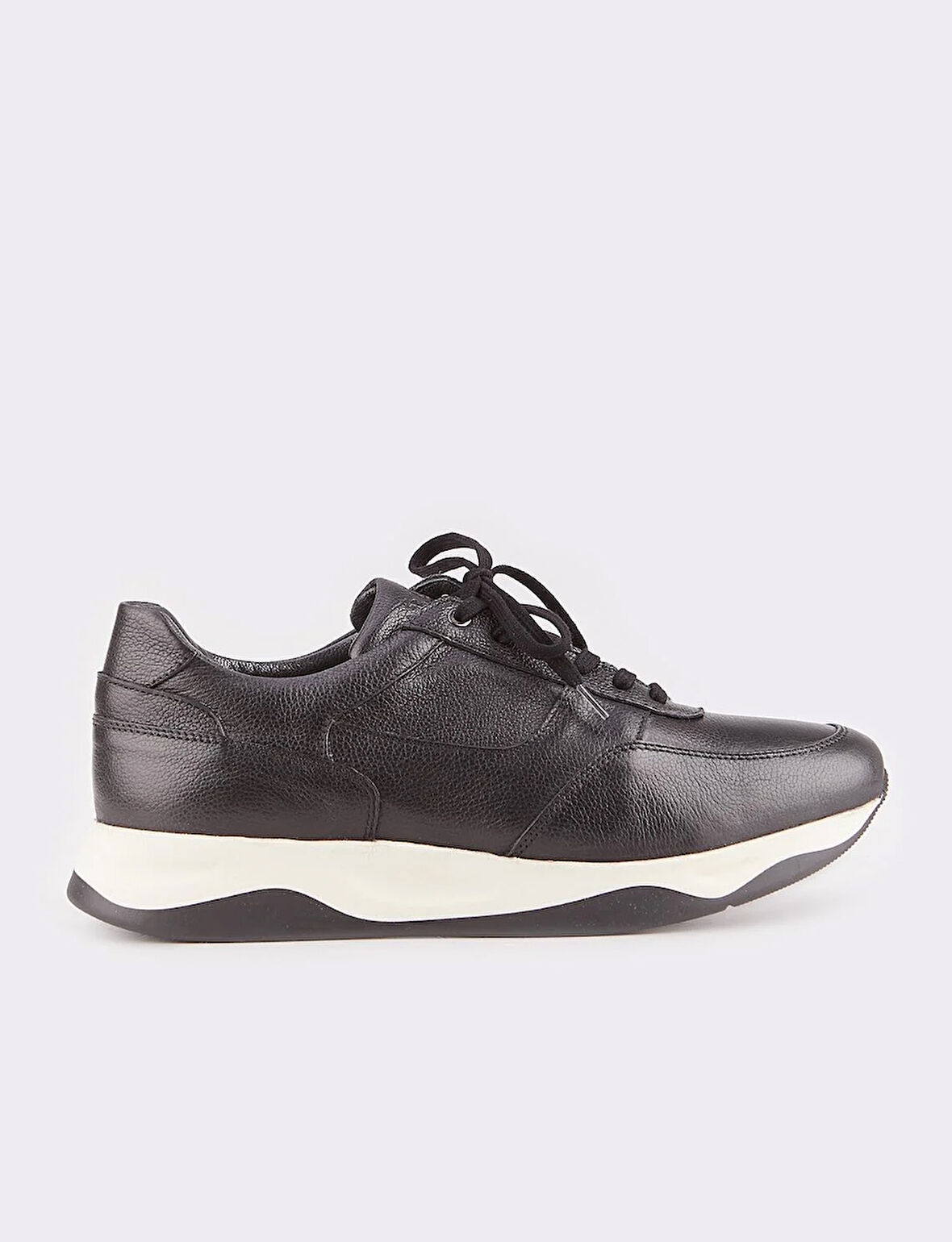 Hakiki Deri Siyah Kürklü Bağcıklı Erkek Sneaker Spor Ayakkabı