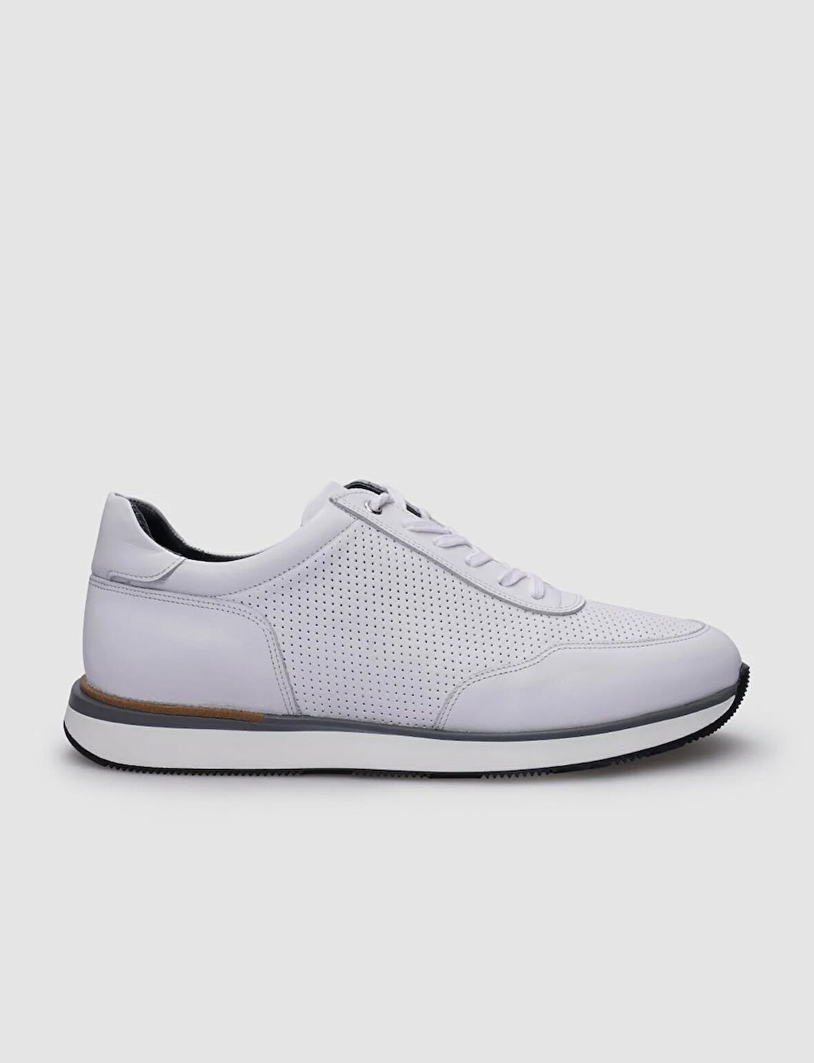 %100 Hakiki Deri Beyaz Bağcıklı Erkek Sneaker